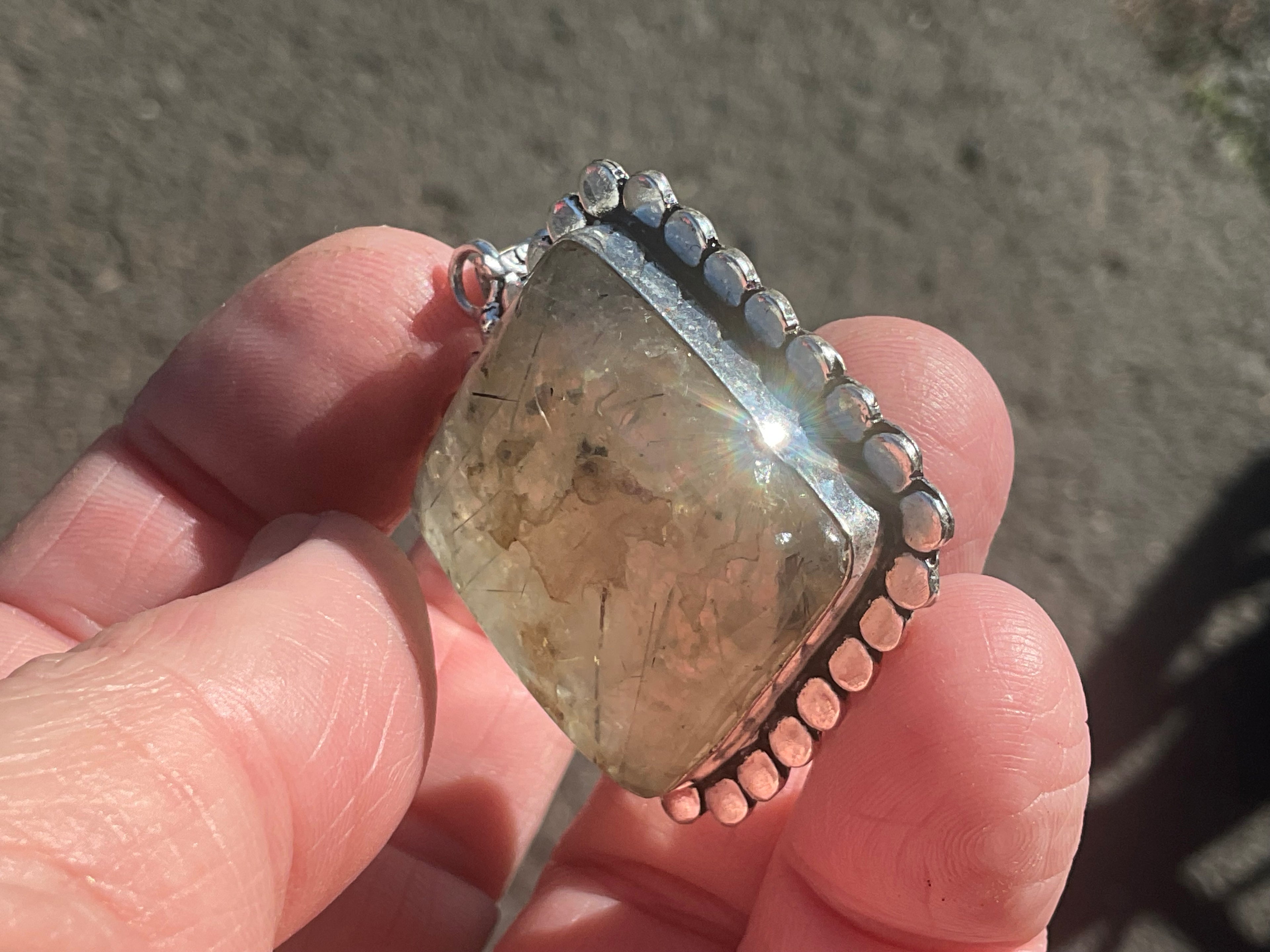 16g Antique Style Epidote in Prehnite Pendant 2B
