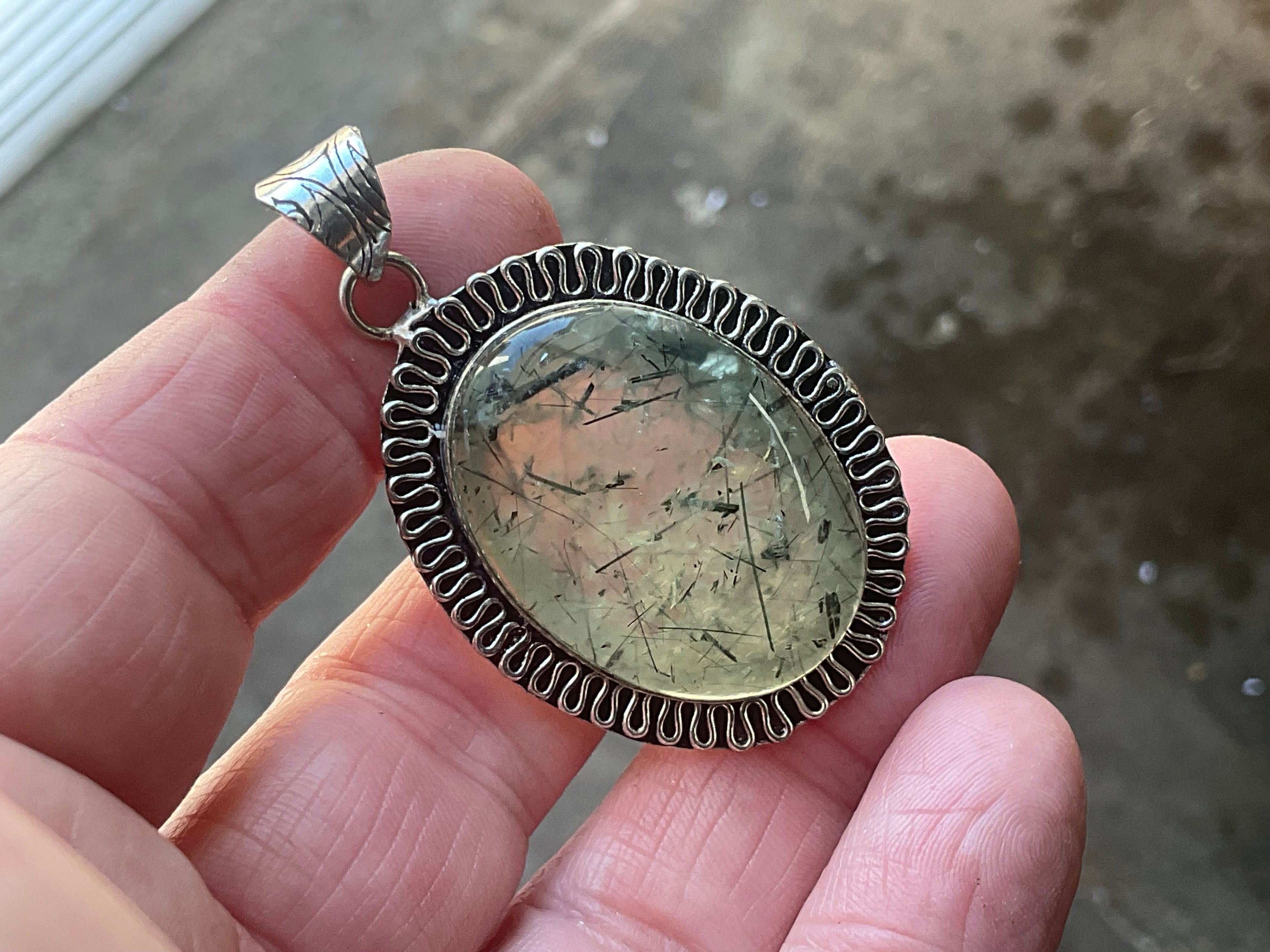 14g Antique Style Epidote in Prehnite Pendant 3A