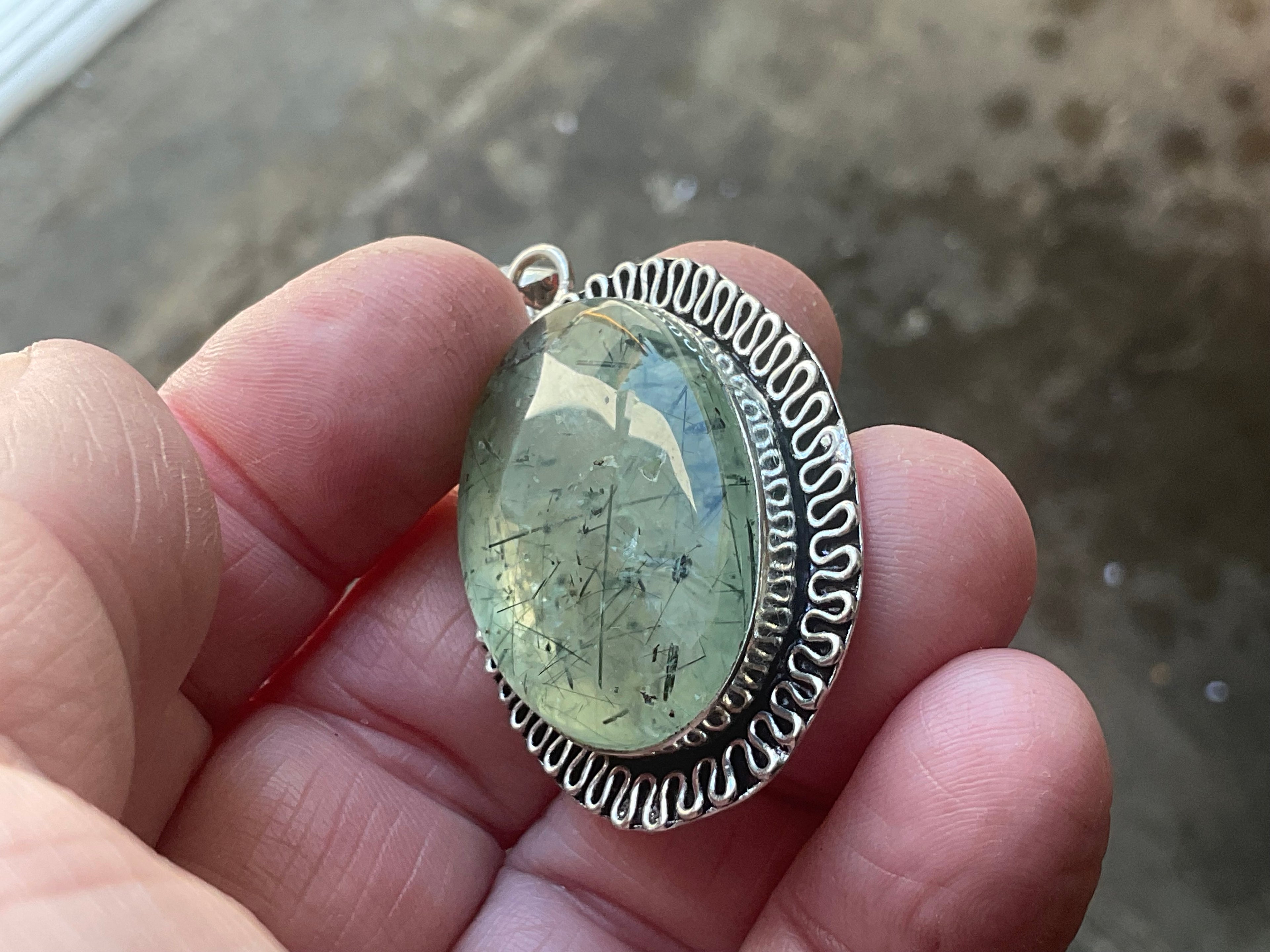 14g Antique Style Epidote in Prehnite Pendant 3A