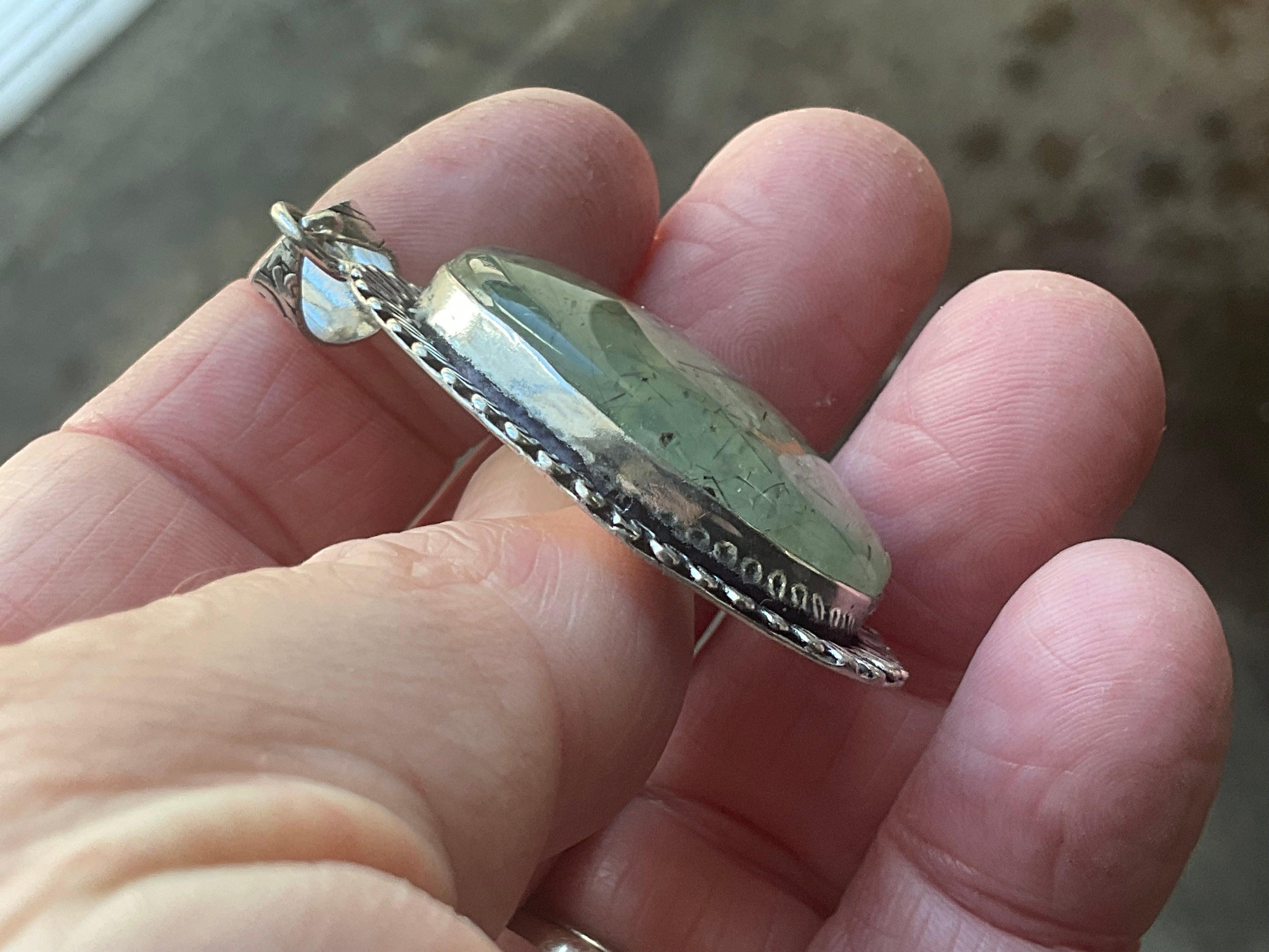 14g Antique Style Epidote in Prehnite Pendant 3A