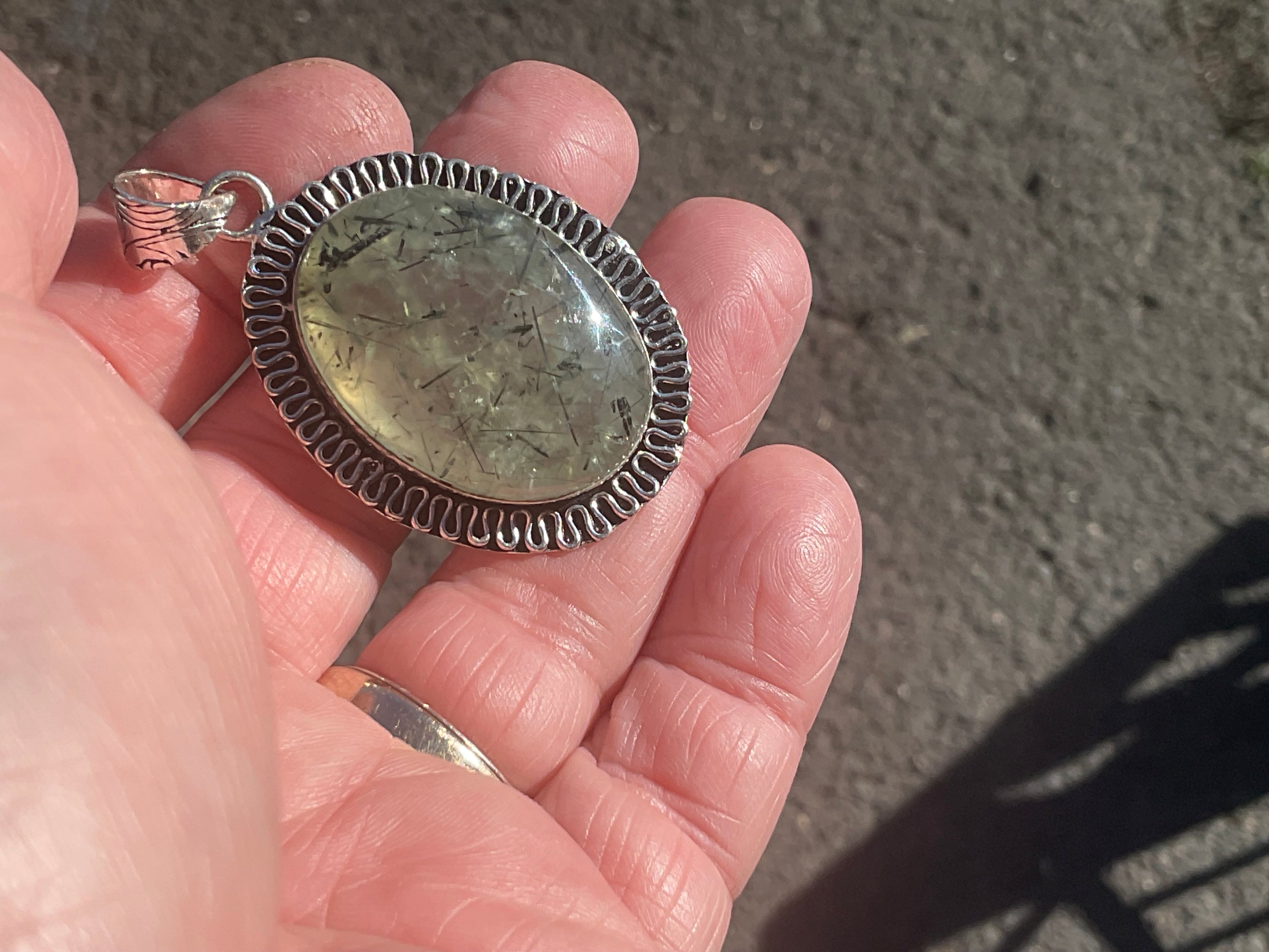 14g Antique Style Epidote in Prehnite Pendant 3A