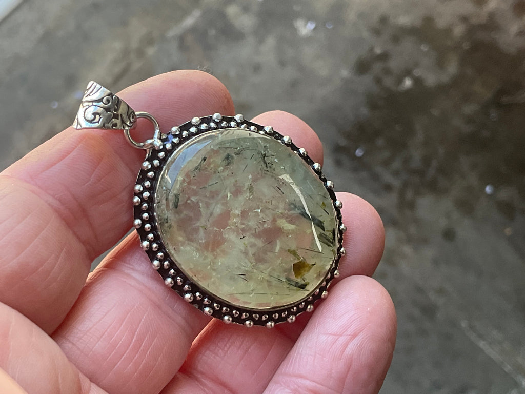 16g Antique Style Epidote in Prehnite Pendant 3B
