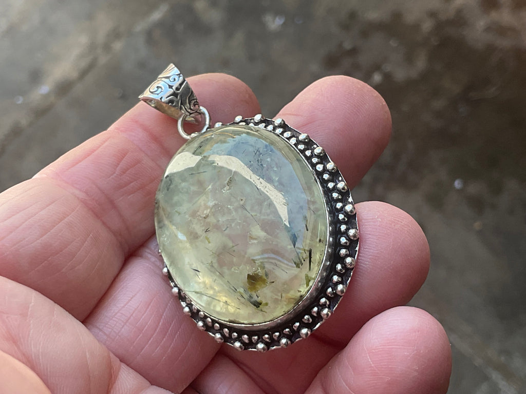 16g Antique Style Epidote in Prehnite Pendant 3B