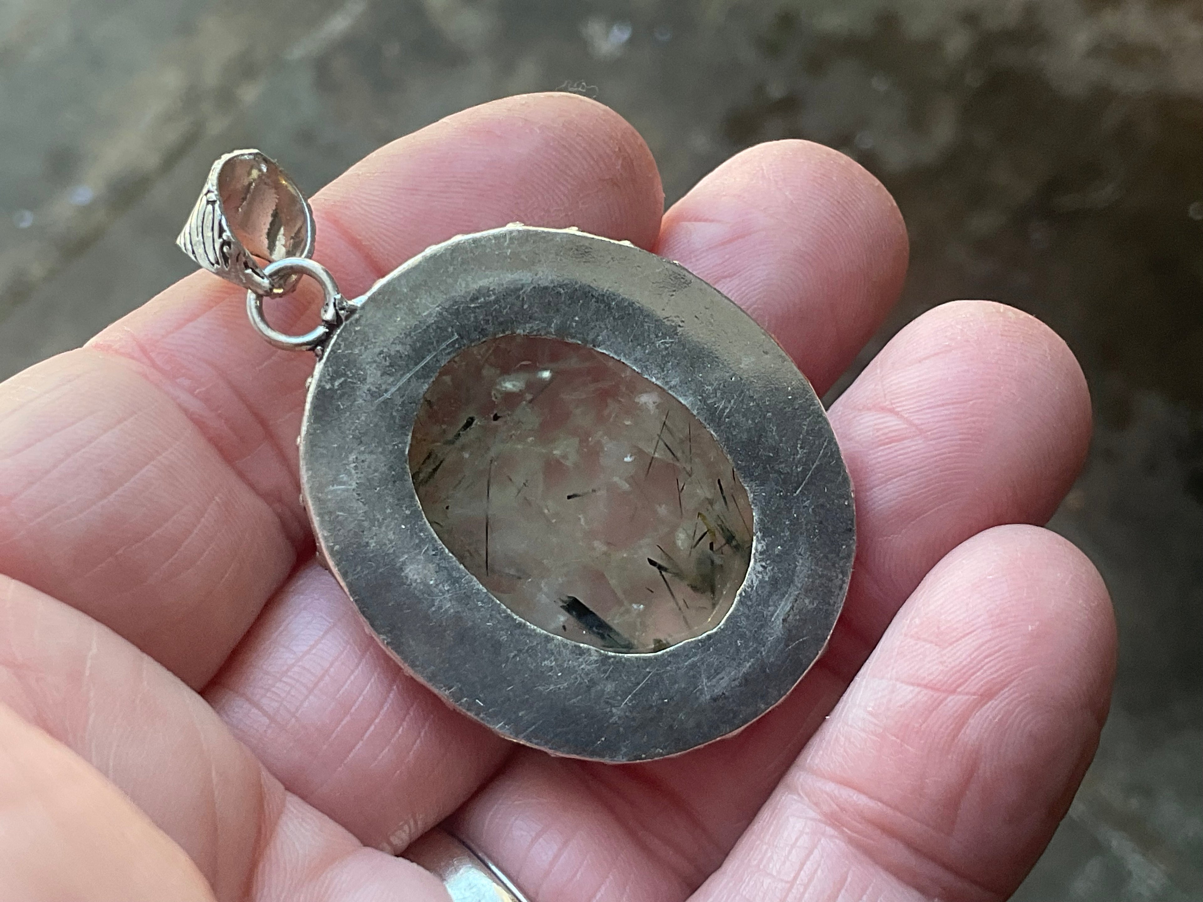 16g Antique Style Epidote in Prehnite Pendant 3B