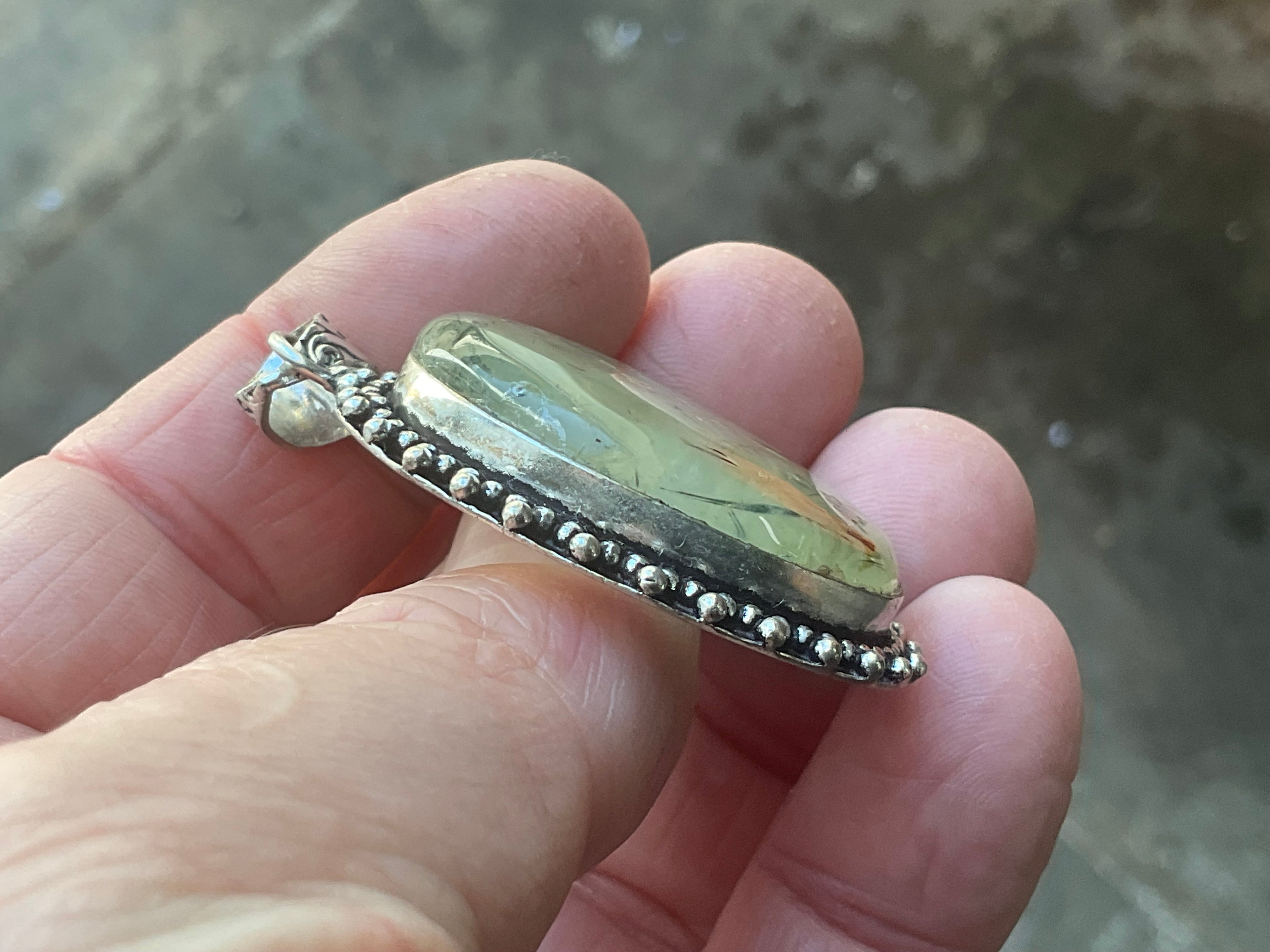 16g Antique Style Epidote in Prehnite Pendant 3B