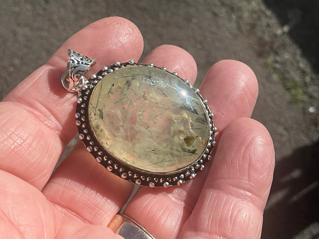 16g Antique Style Epidote in Prehnite Pendant 3B