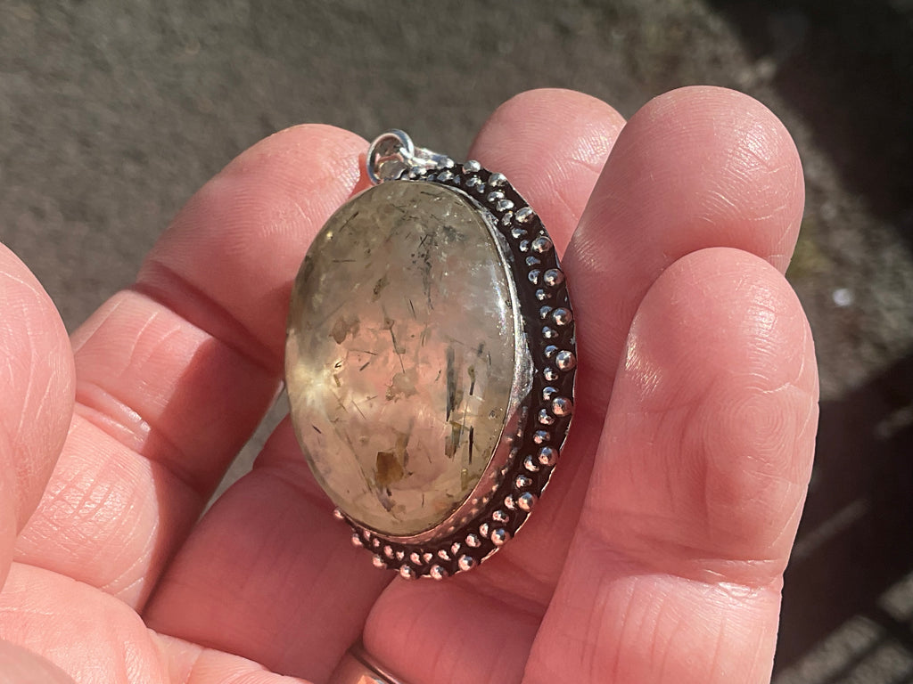 16g Antique Style Epidote in Prehnite Pendant 3B