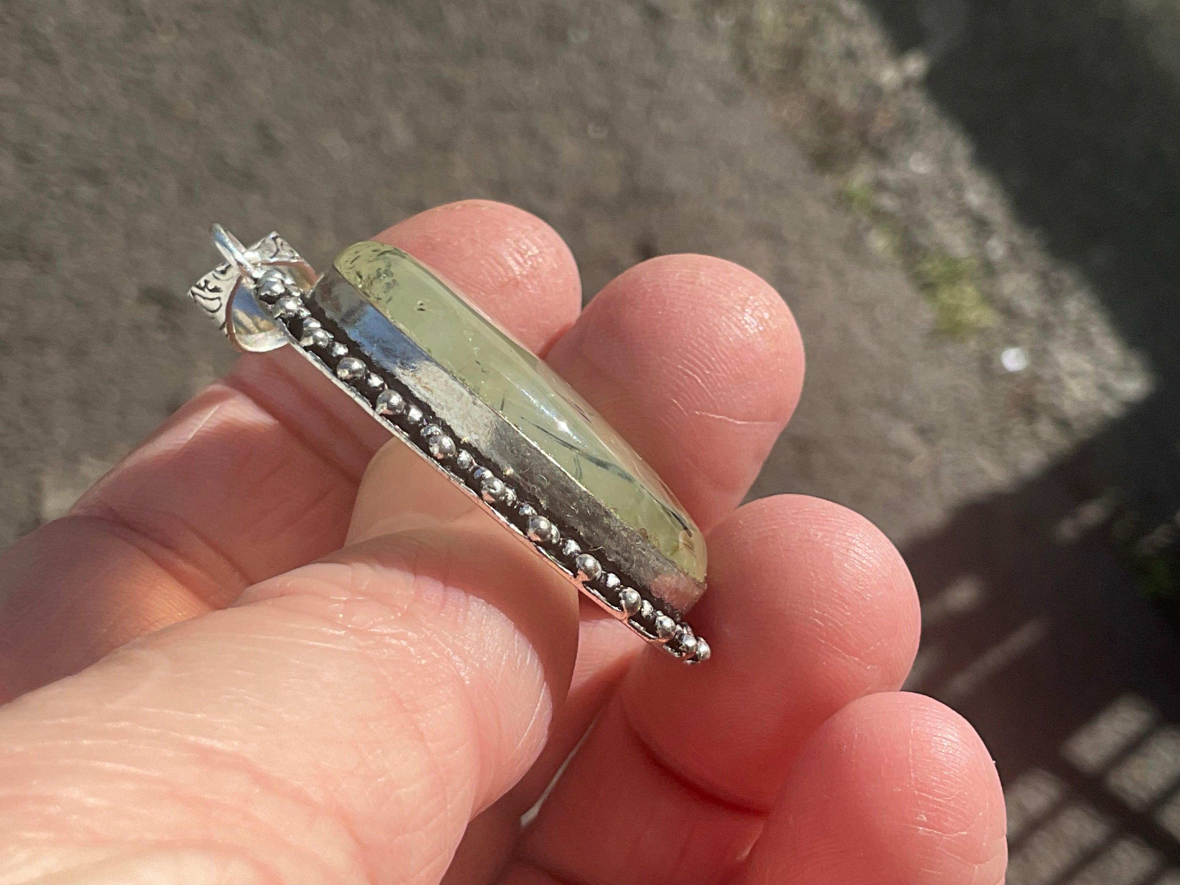 16g Antique Style Epidote in Prehnite Pendant 3B