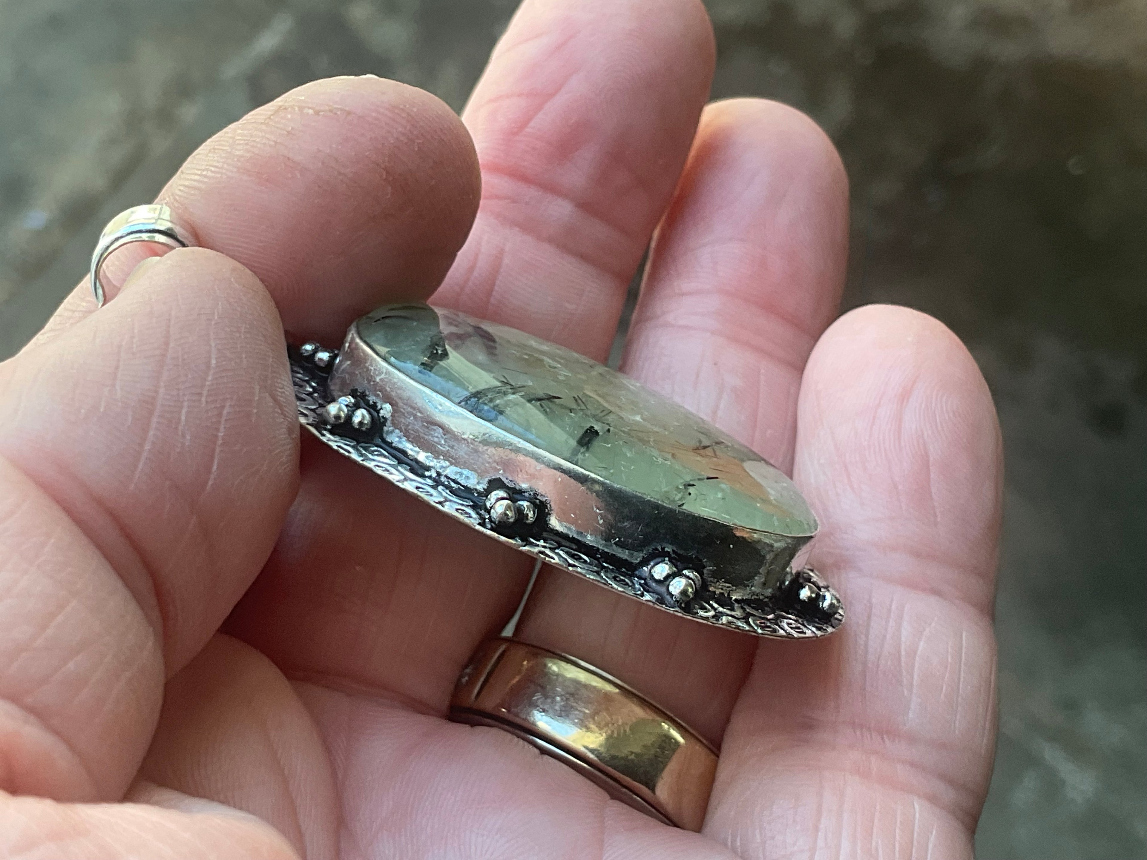 14g Antique Style Epidote in Prehnite Pendant 4A