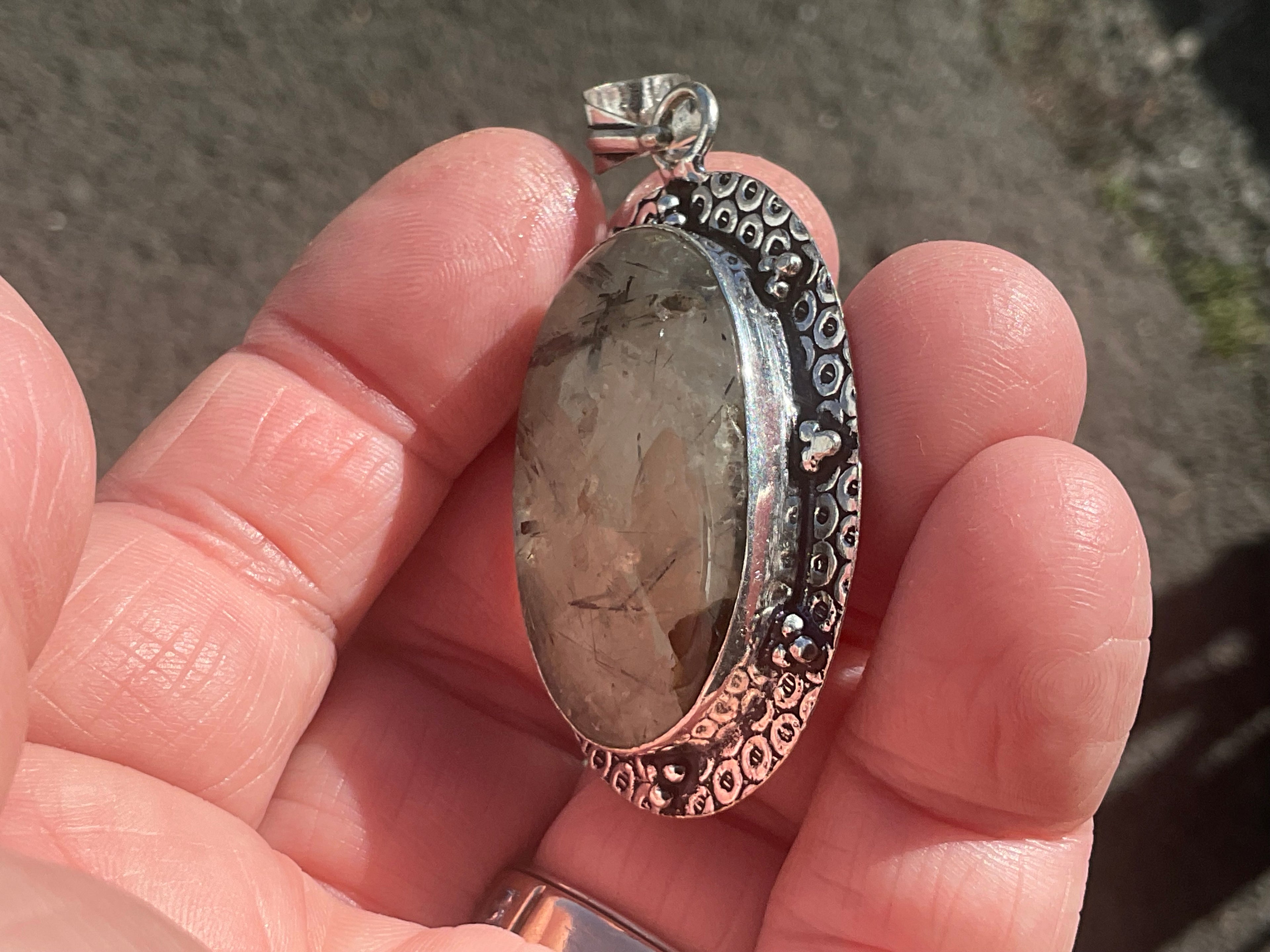 14g Antique Style Epidote in Prehnite Pendant 4A