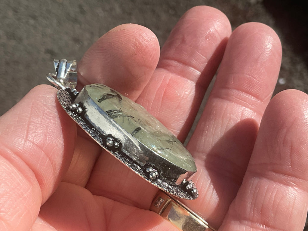 14g Antique Style Epidote in Prehnite Pendant 4A