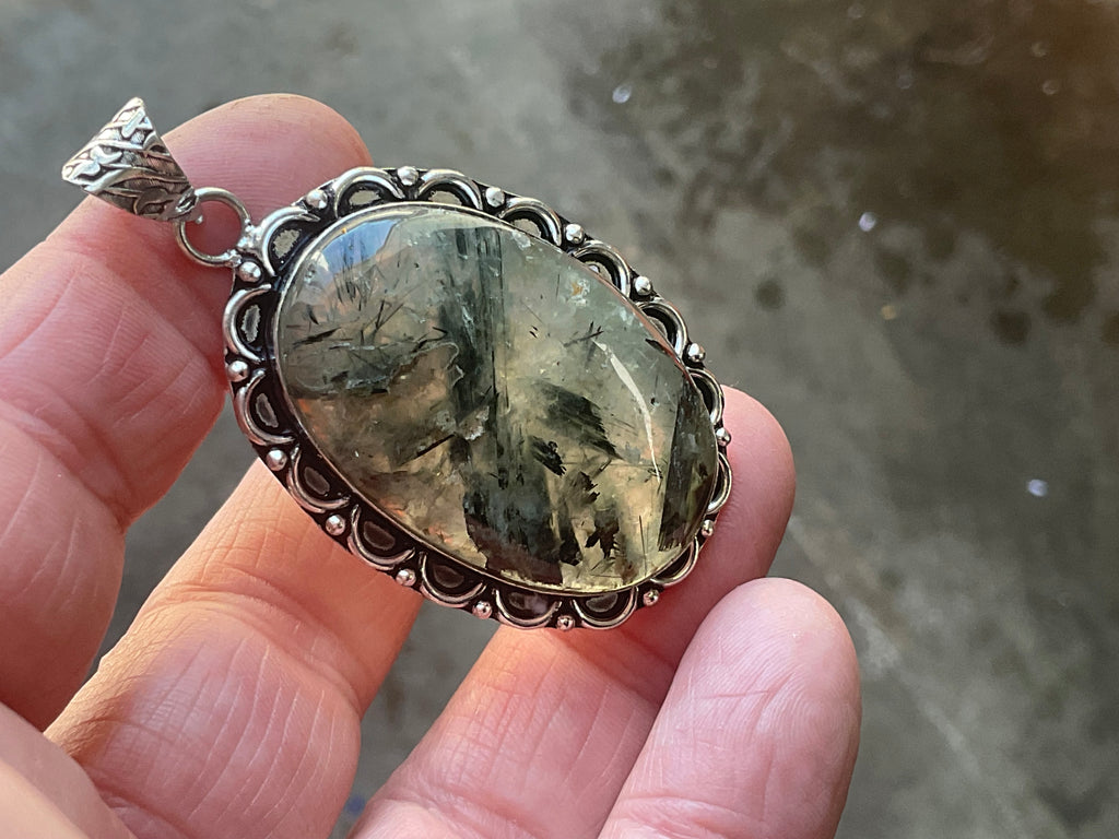 18g Antique Style Epidote in Prehnite Pendant 4B