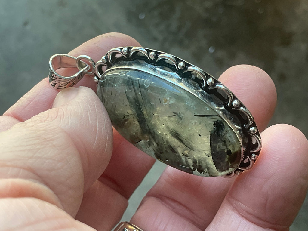 18g Antique Style Epidote in Prehnite Pendant 4B