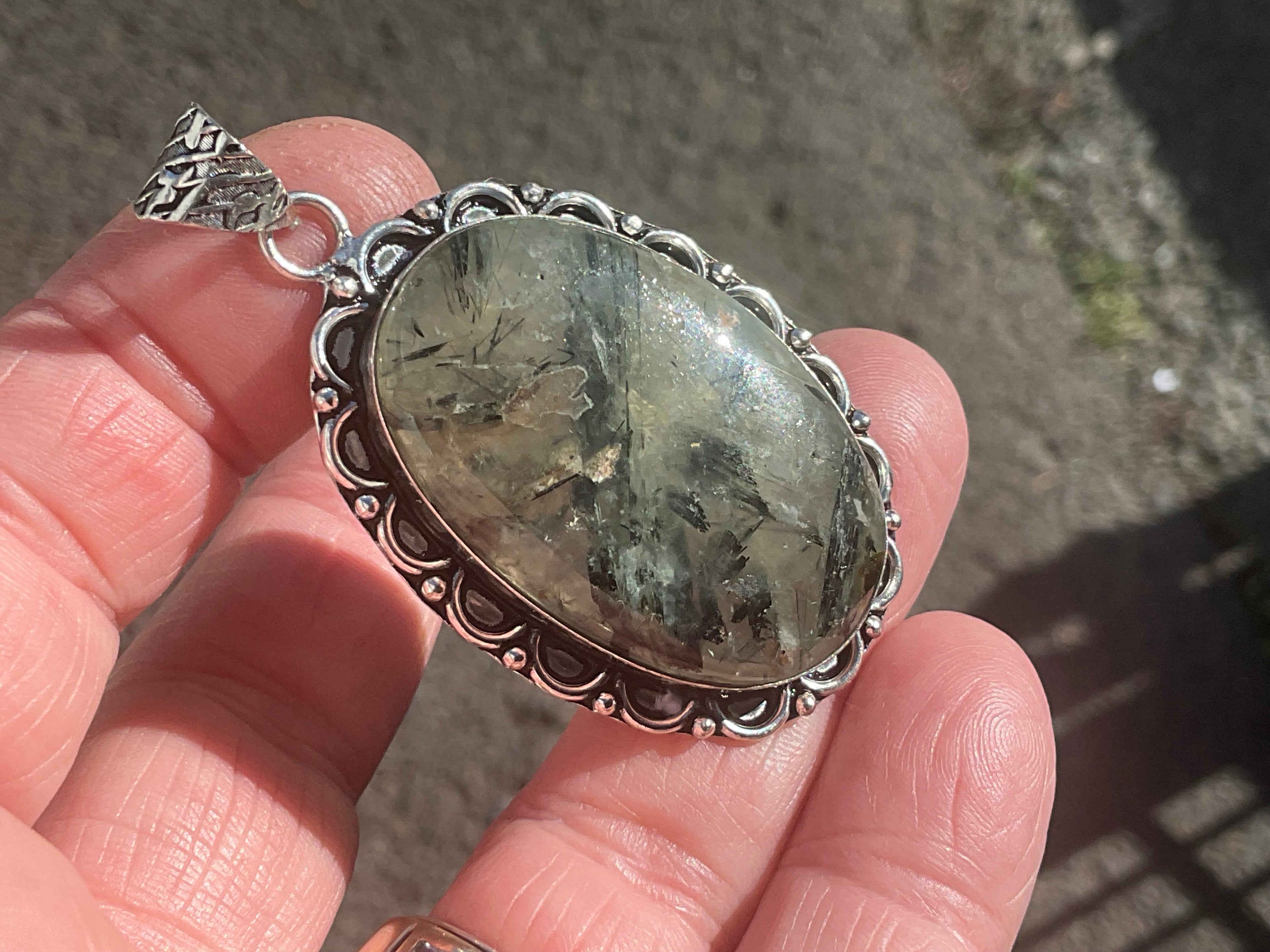 18g Antique Style Epidote in Prehnite Pendant 4B
