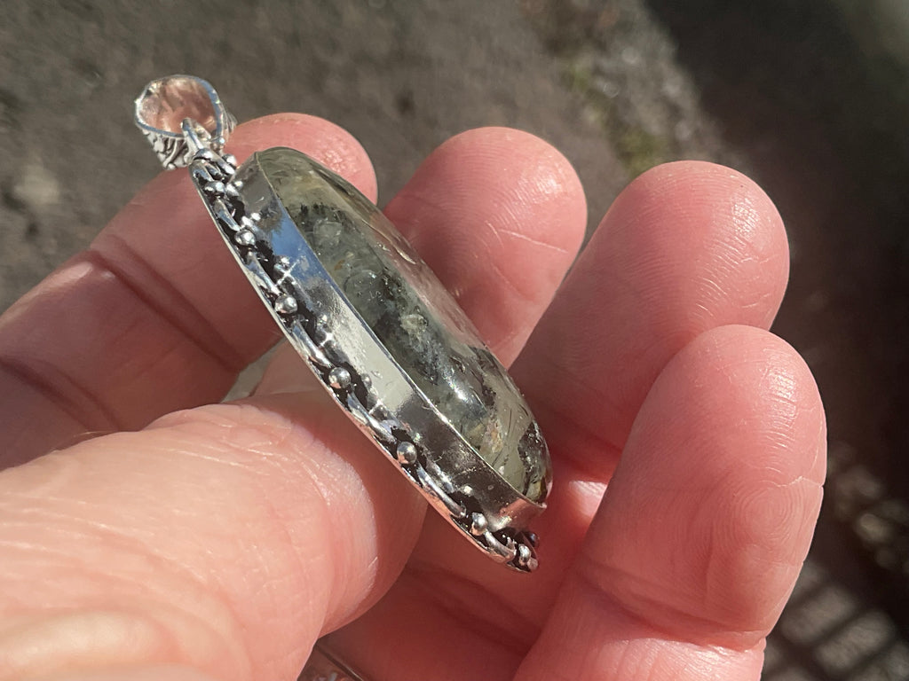 18g Antique Style Epidote in Prehnite Pendant 4B