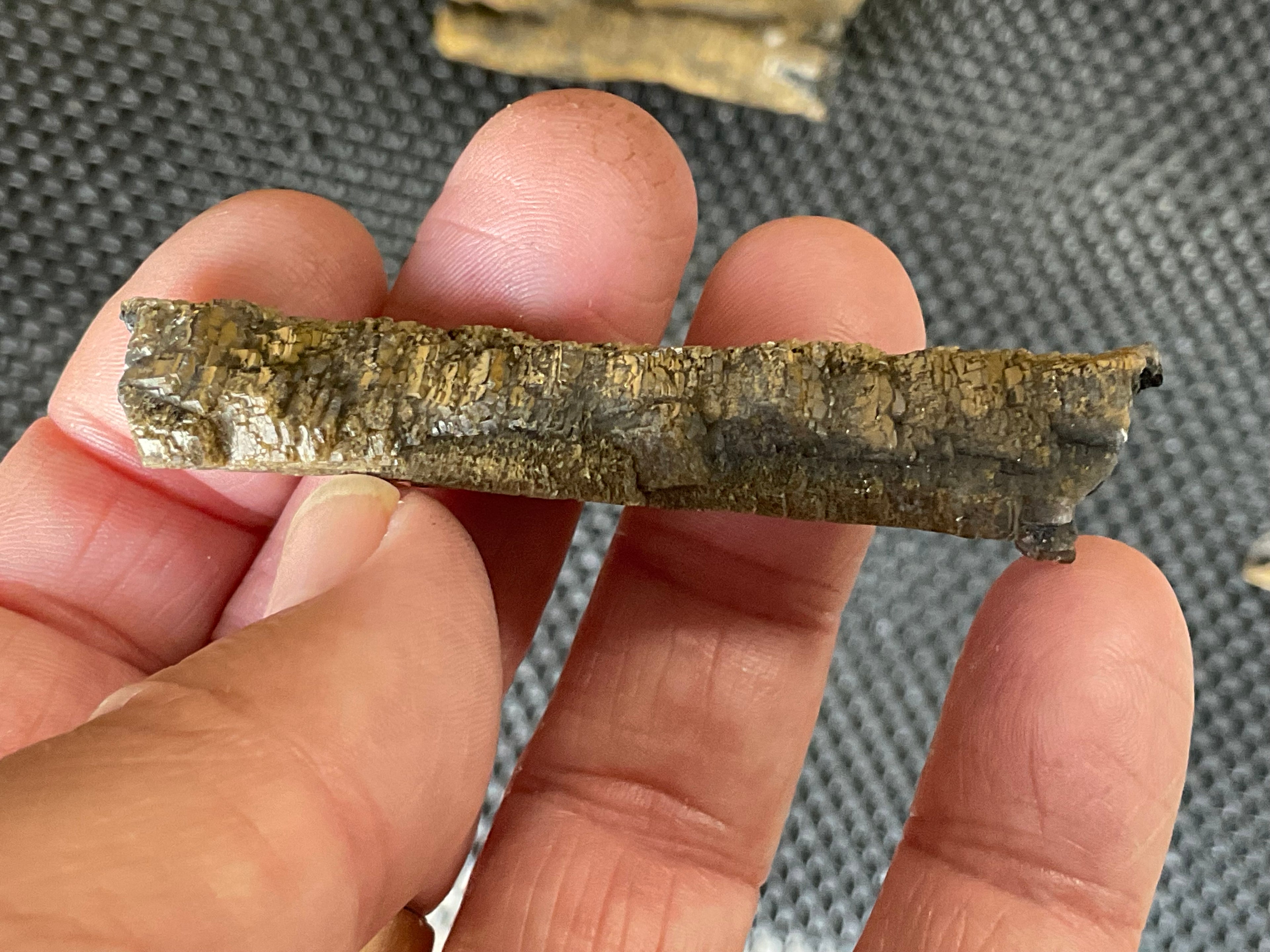 8g Stepped Brown Calcite Tube with Graphite Specimen 1B