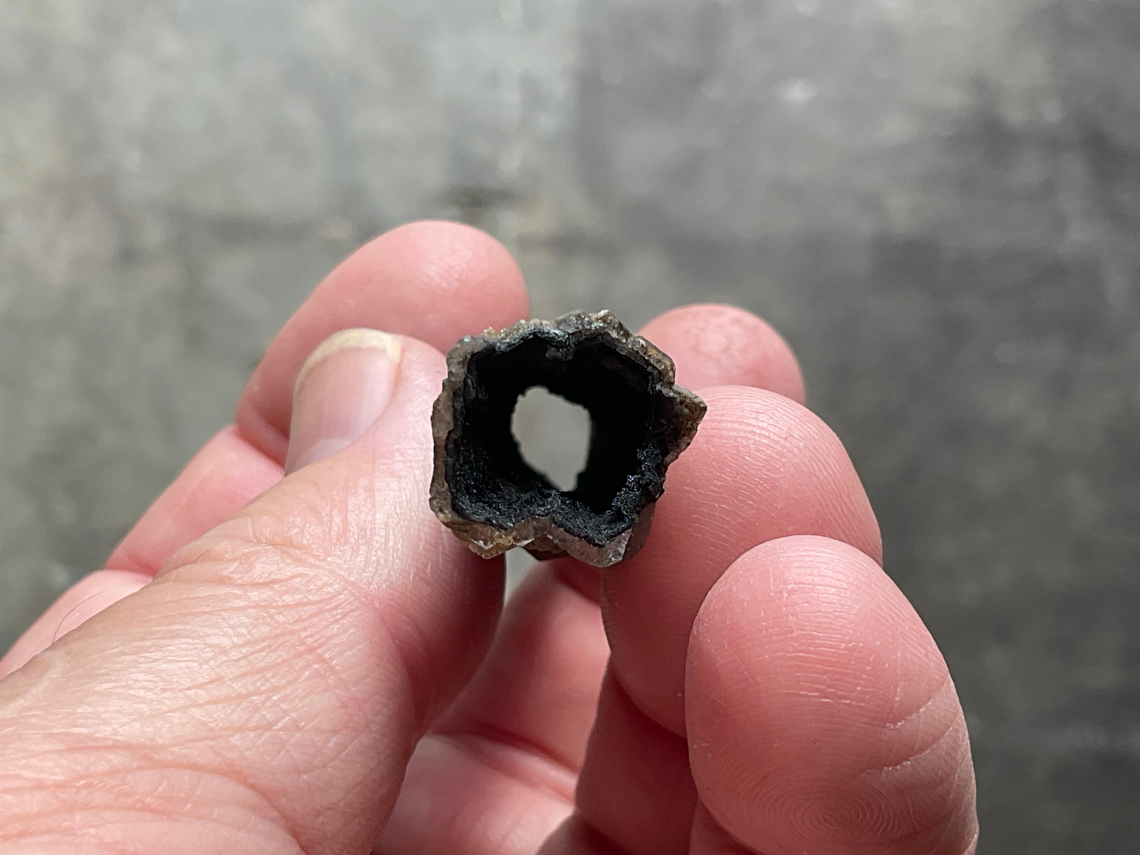 8g Stepped Brown Calcite Tube with Graphite Specimen 1B