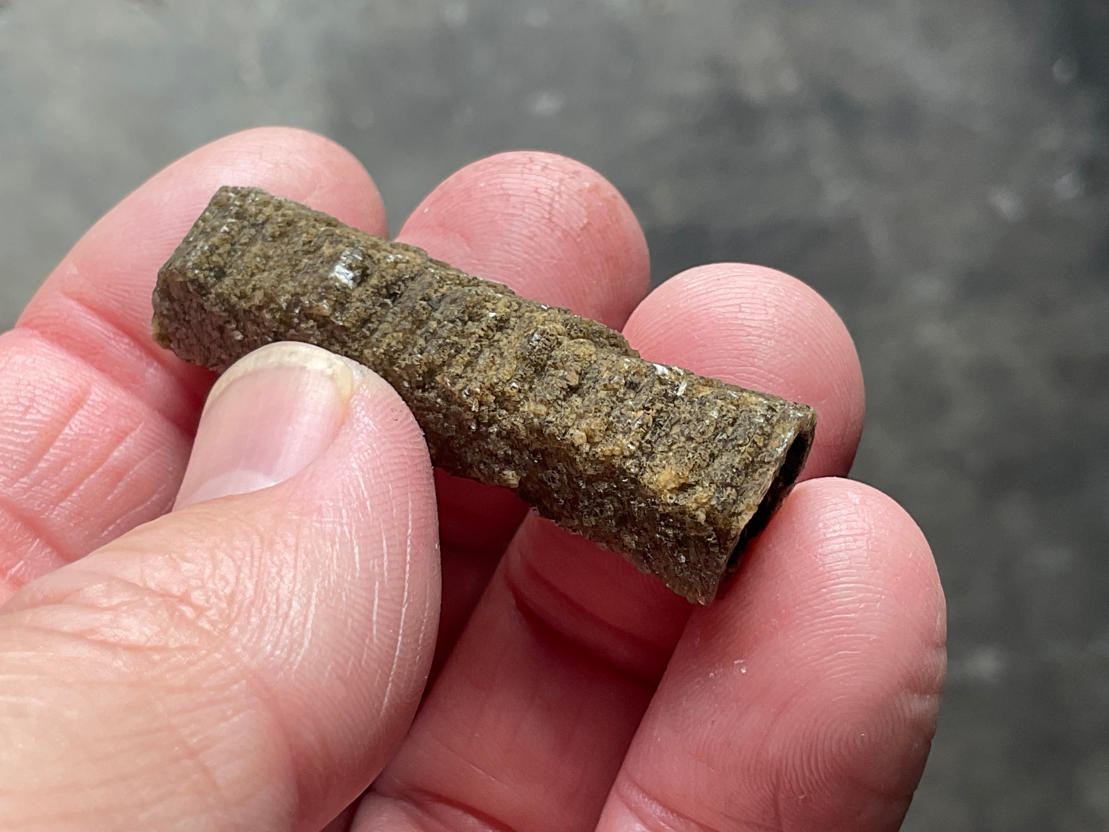 6g Stepped Brown Calcite Tube with Graphite Specimen 2A