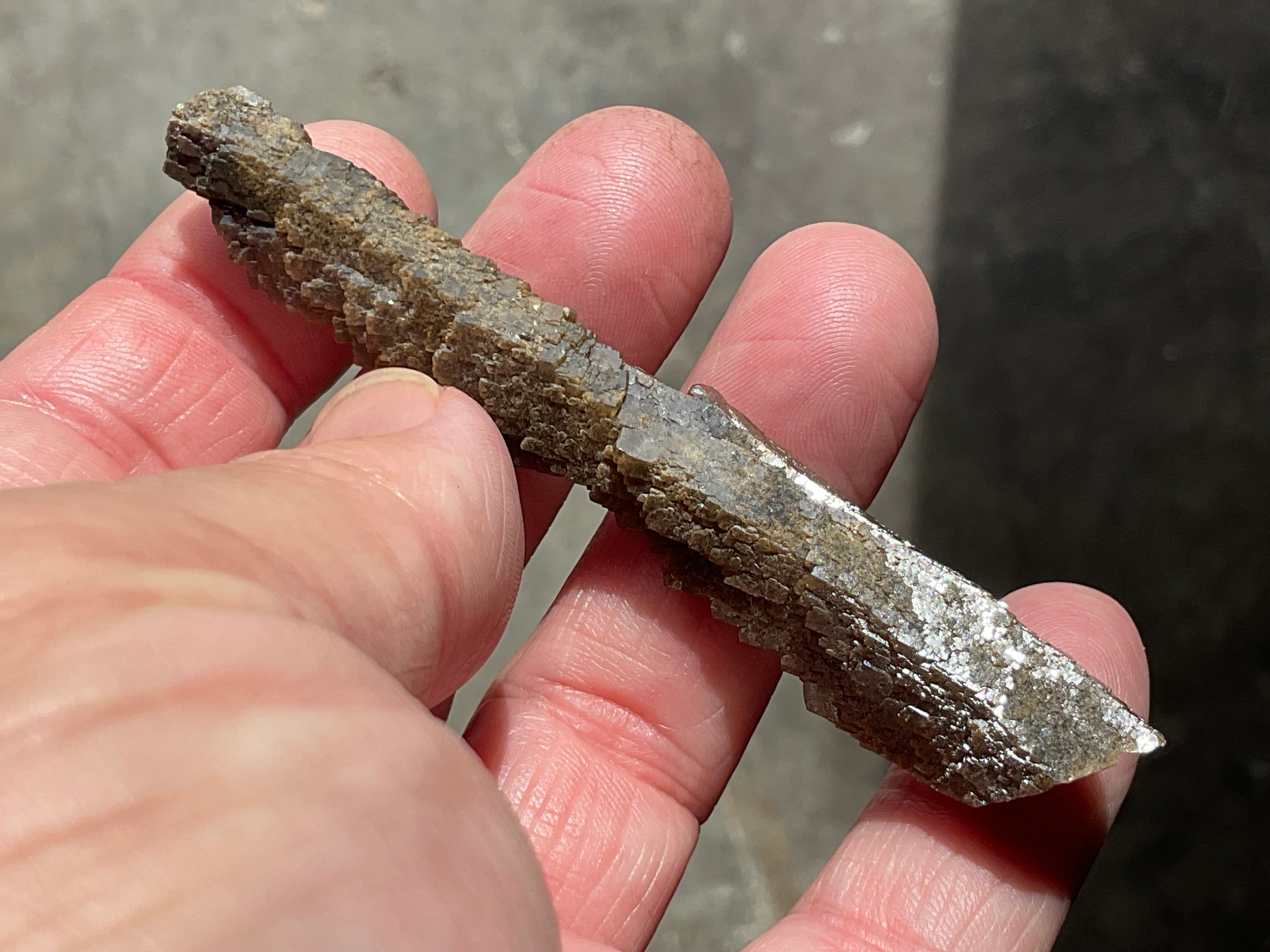 12g Stepped Brown Calcite Tube with Graphite Specimen 3A