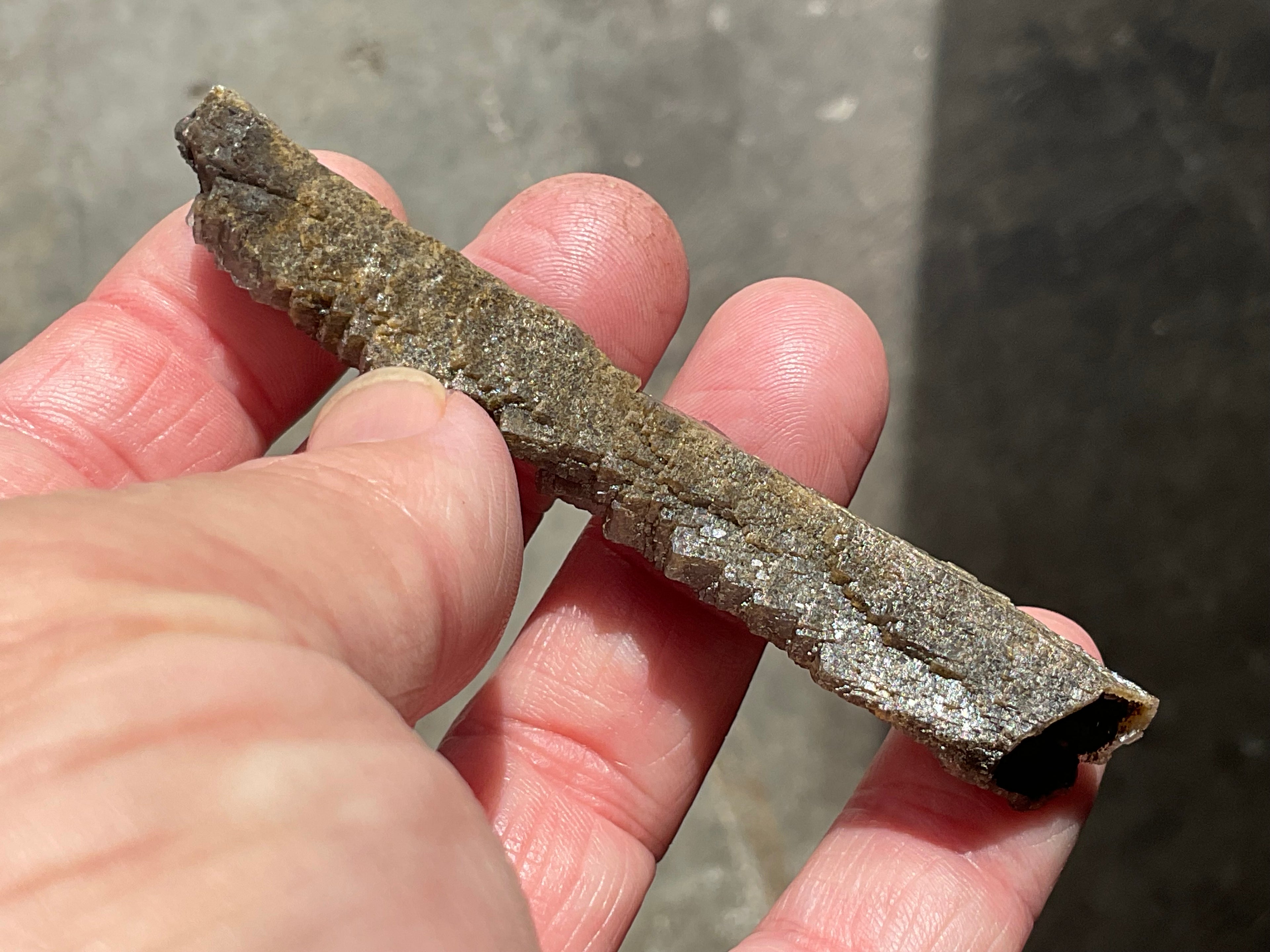 12g Stepped Brown Calcite Tube with Graphite Specimen 3A