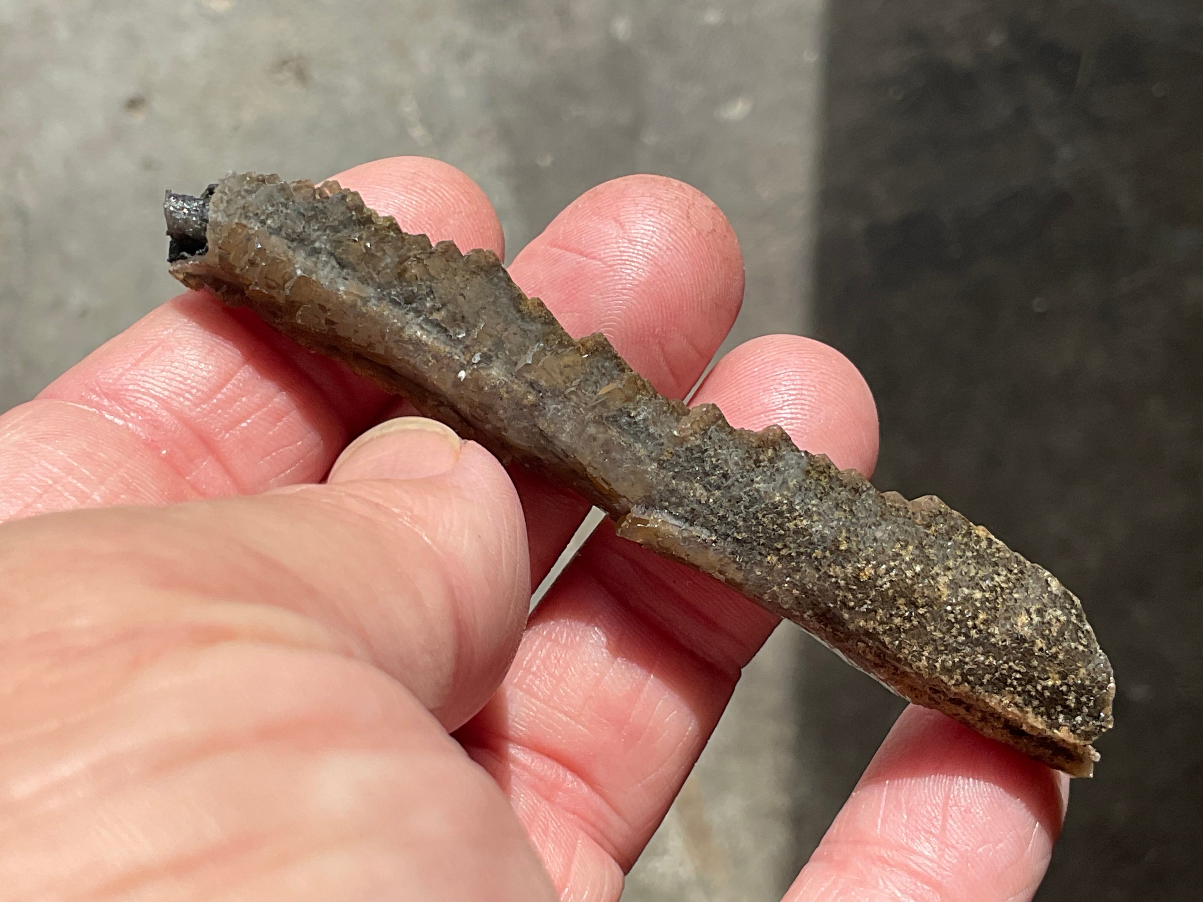 12g Stepped Brown Calcite Tube with Graphite Specimen 3A