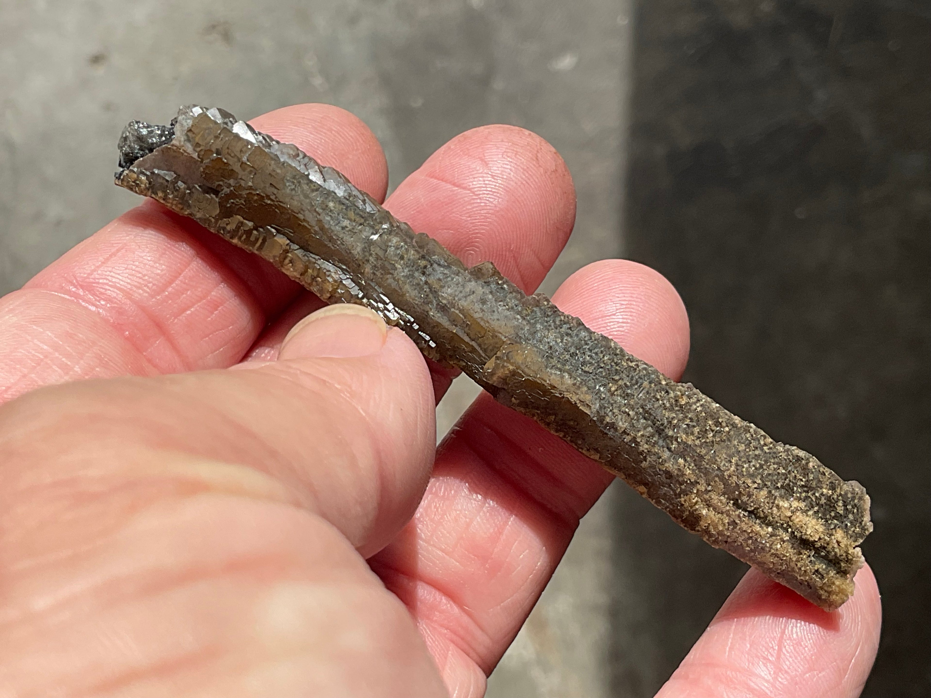 12g Stepped Brown Calcite Tube with Graphite Specimen 3A