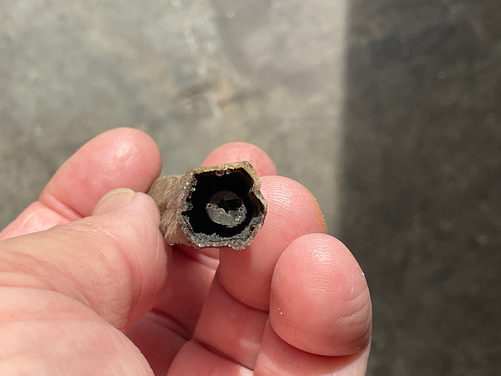 12g Stepped Brown Calcite Tube with Graphite Specimen 3A