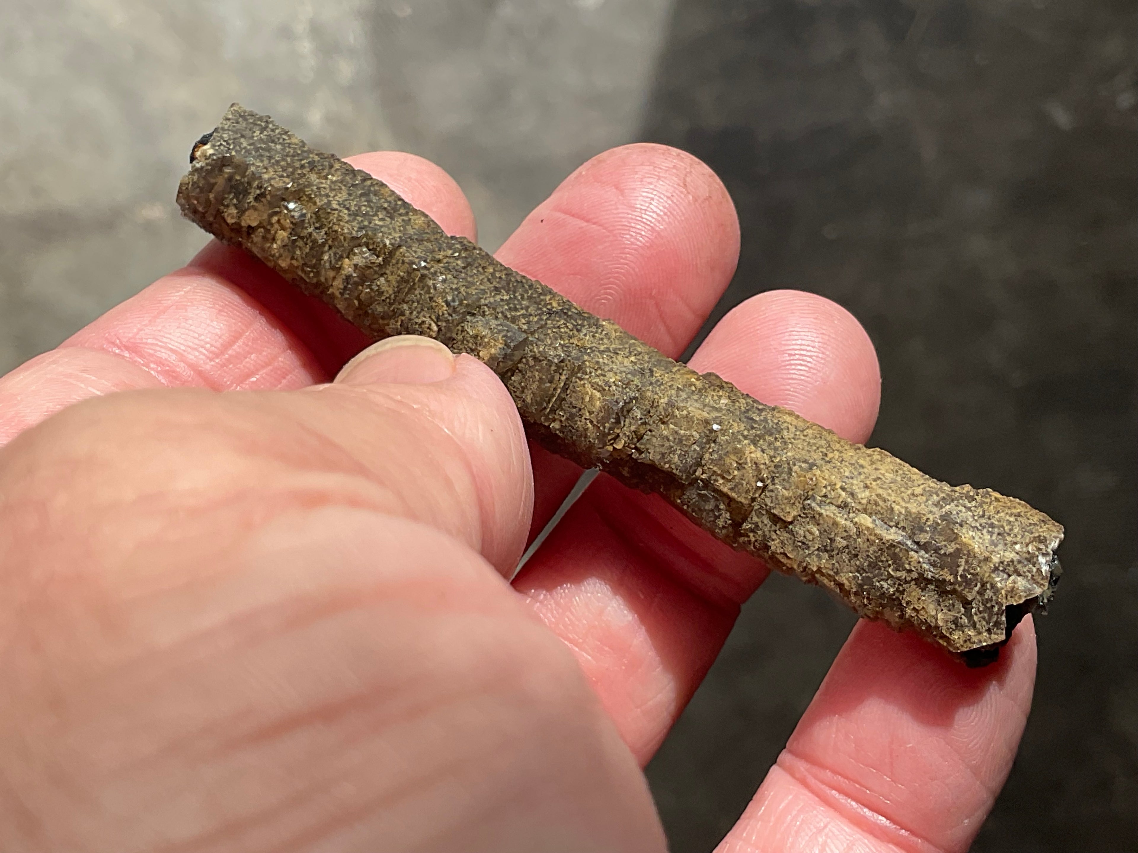 10g Stepped Brown Calcite Tube with Graphite Specimen 3B