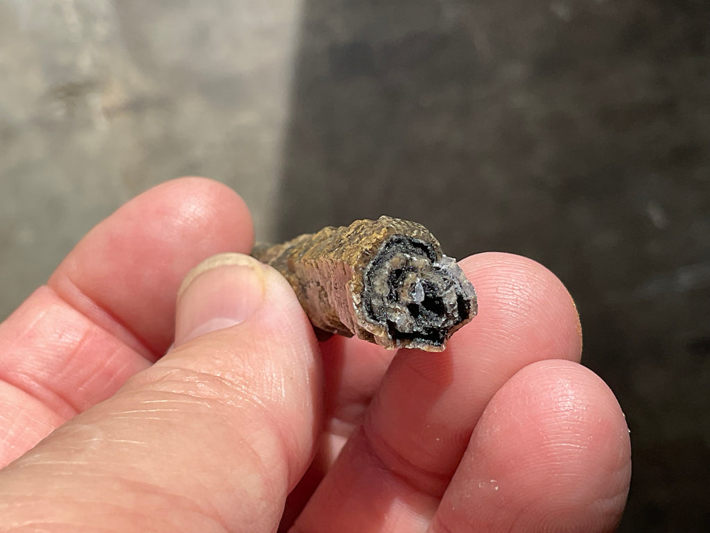 10g Stepped Brown Calcite Tube with Graphite Specimen 3B