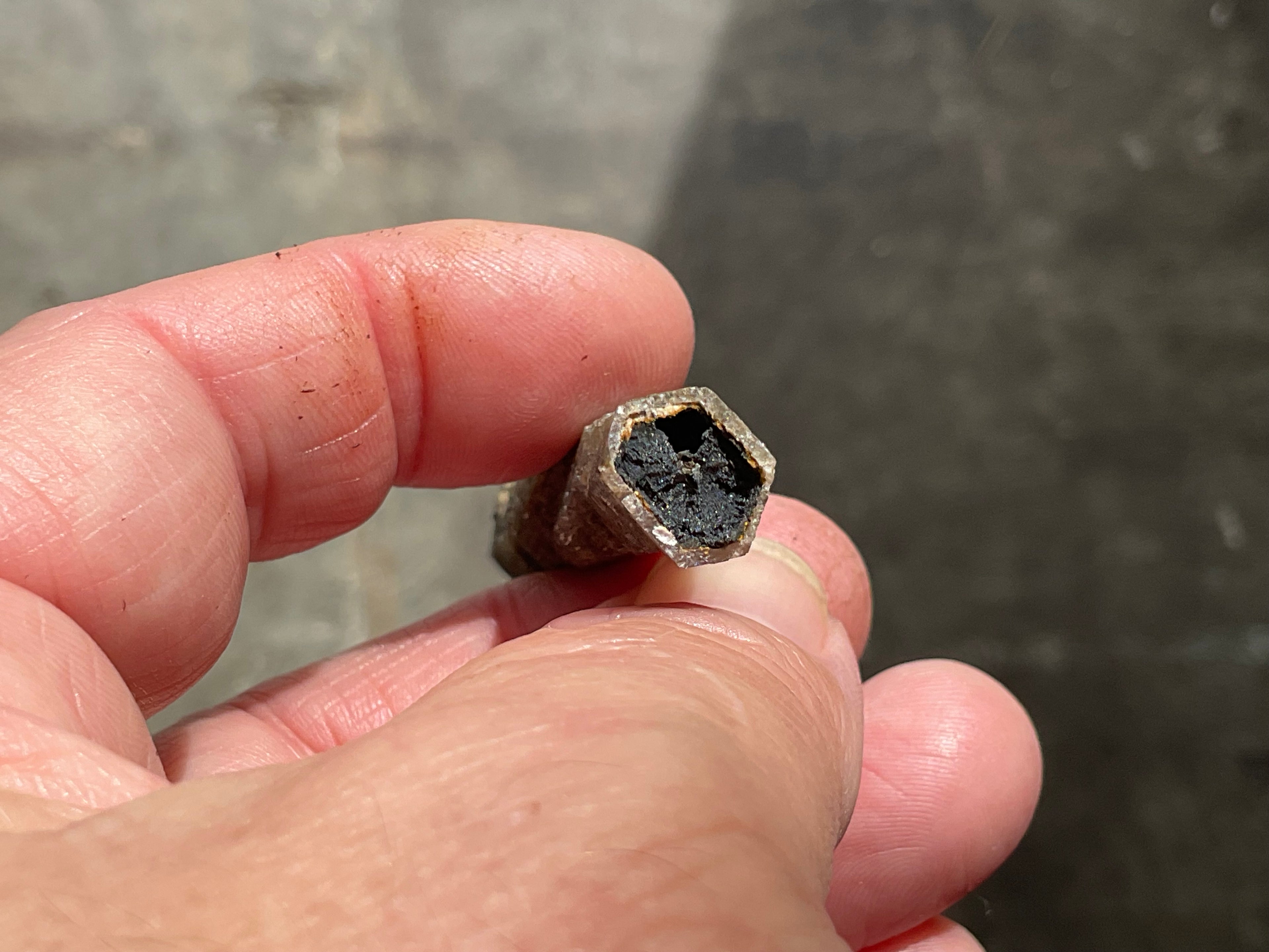 12g Stepped Brown Calcite Tube with Graphite Specimen 3C