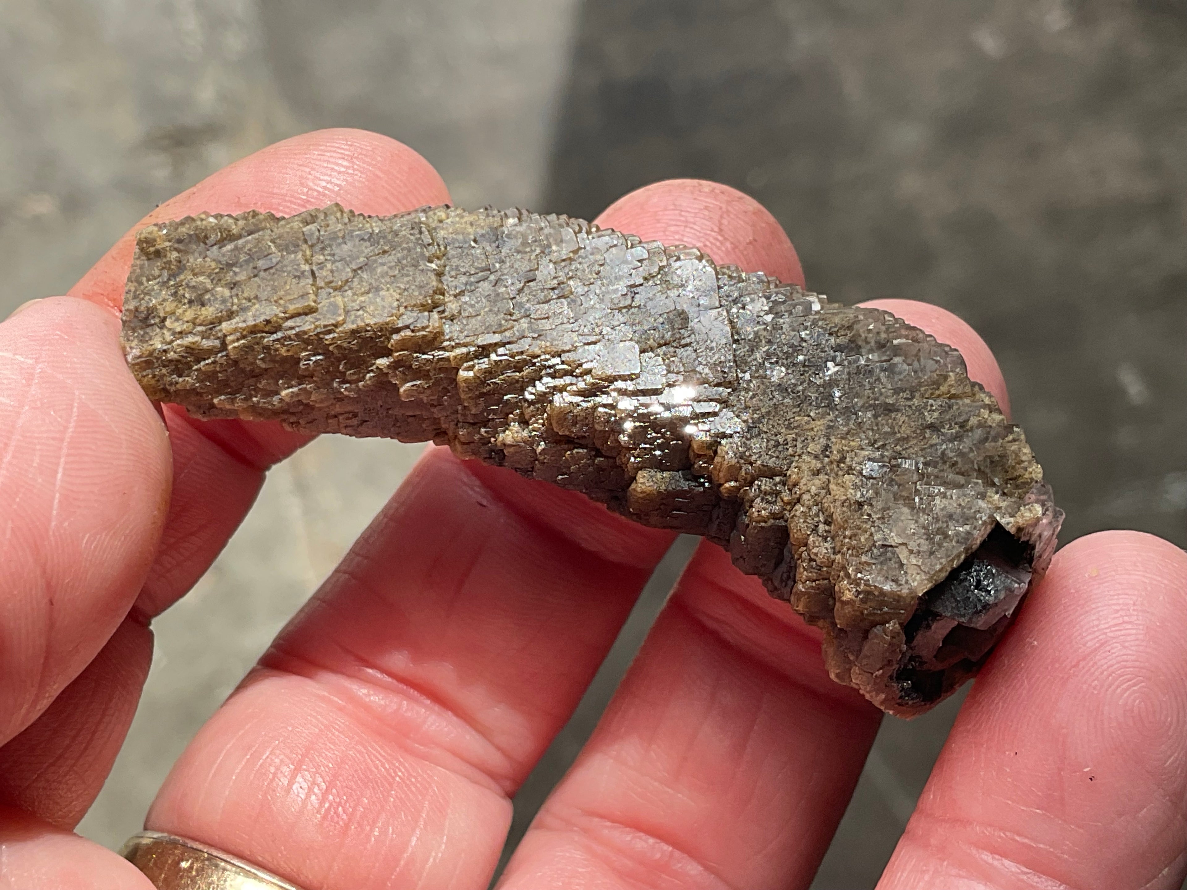 18g Stepped Brown Calcite Tube with Graphite Specimen 4A