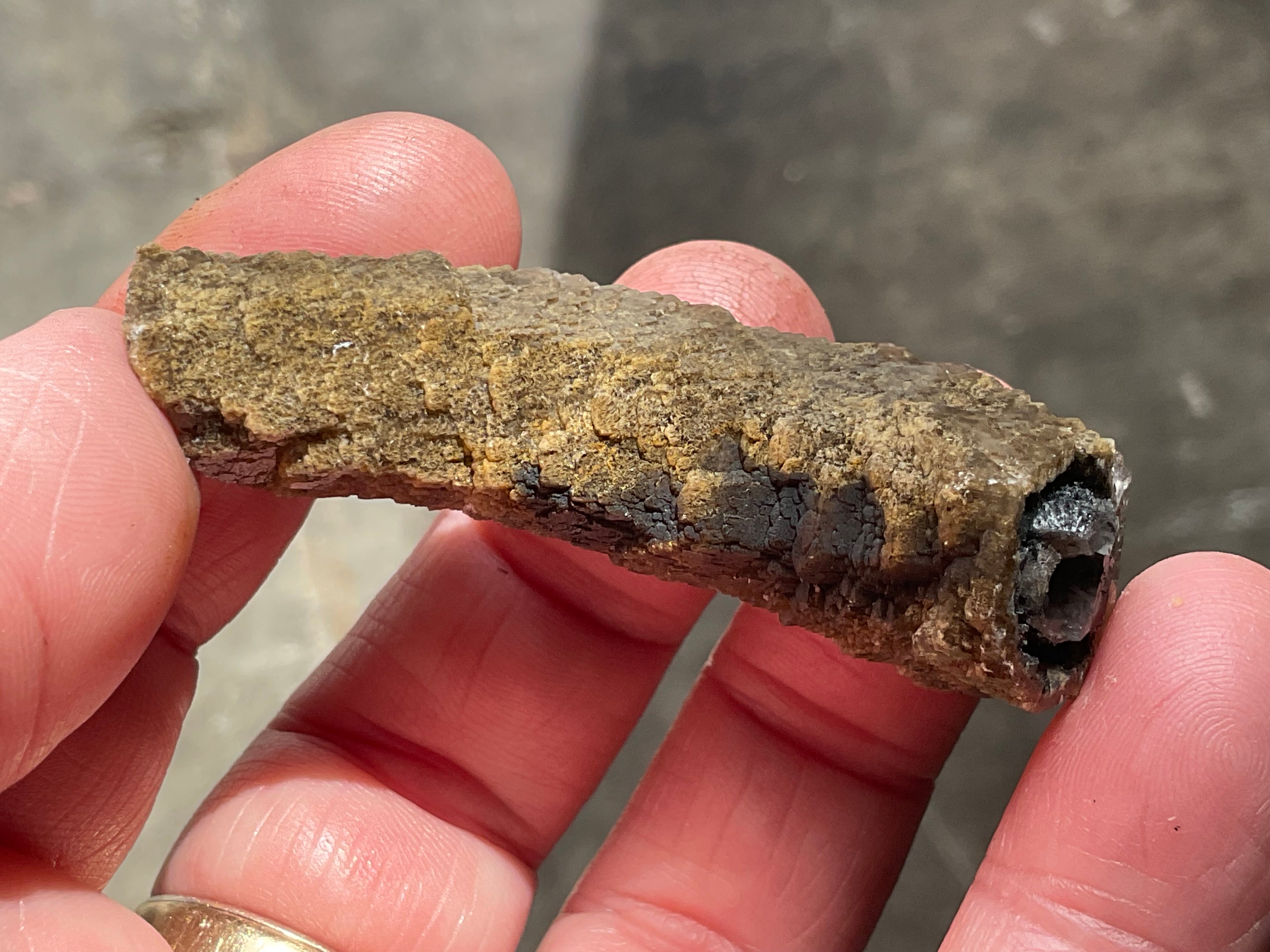 18g Stepped Brown Calcite Tube with Graphite Specimen 4A