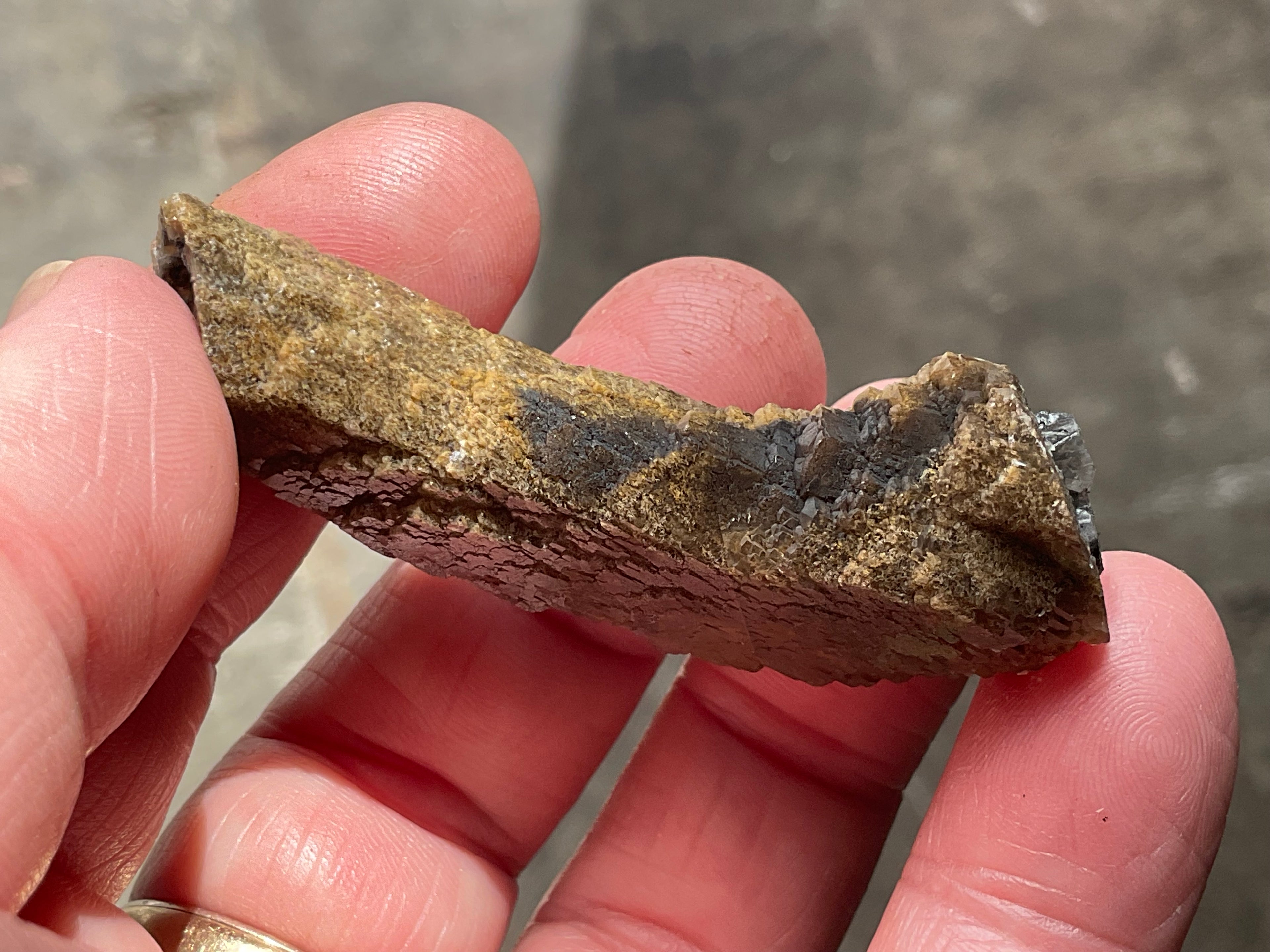 18g Stepped Brown Calcite Tube with Graphite Specimen 4A