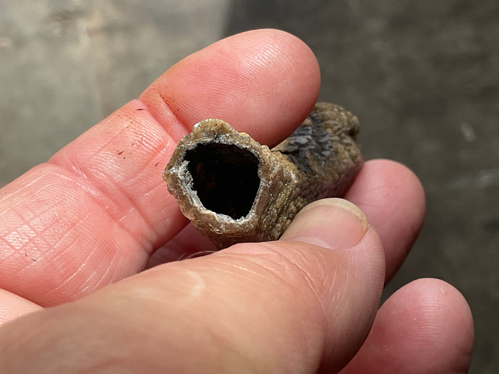 18g Stepped Brown Calcite Tube with Graphite Specimen 4A