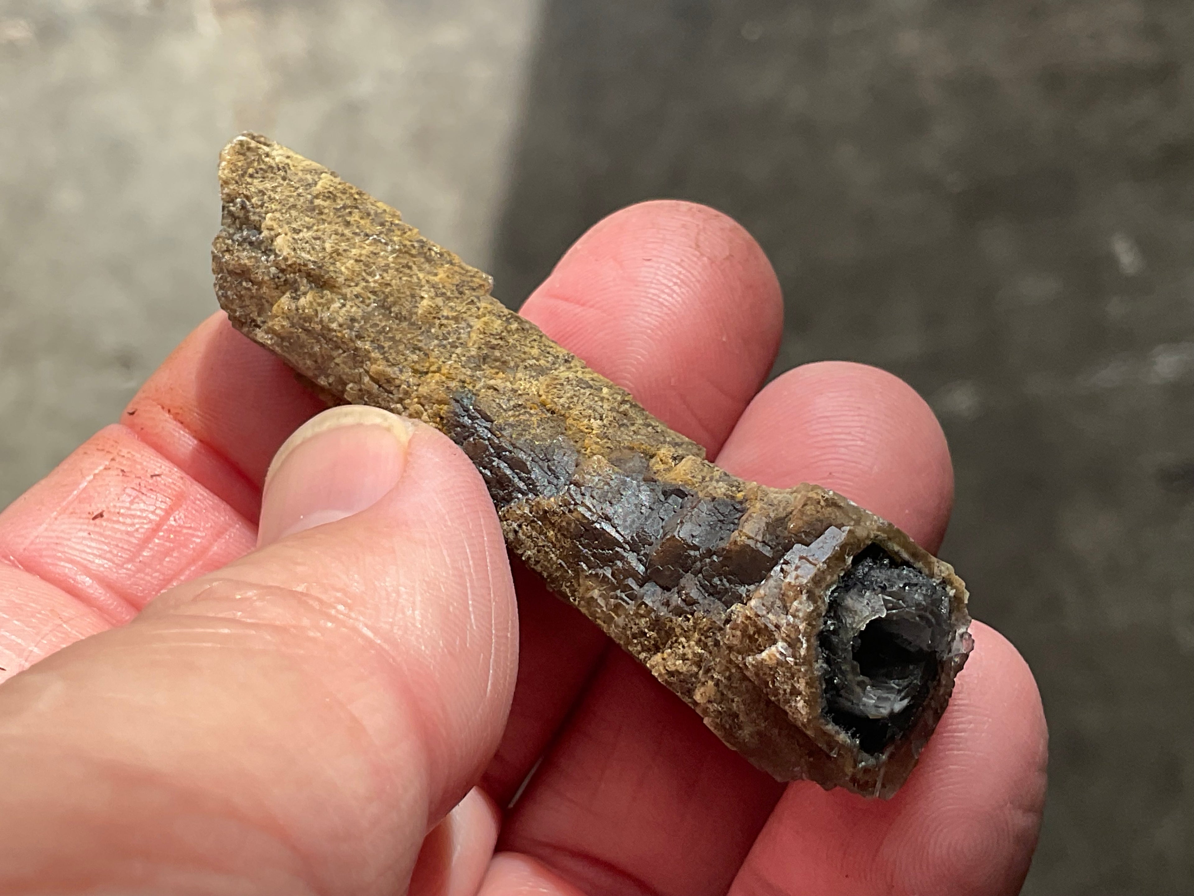 18g Stepped Brown Calcite Tube with Graphite Specimen 4A