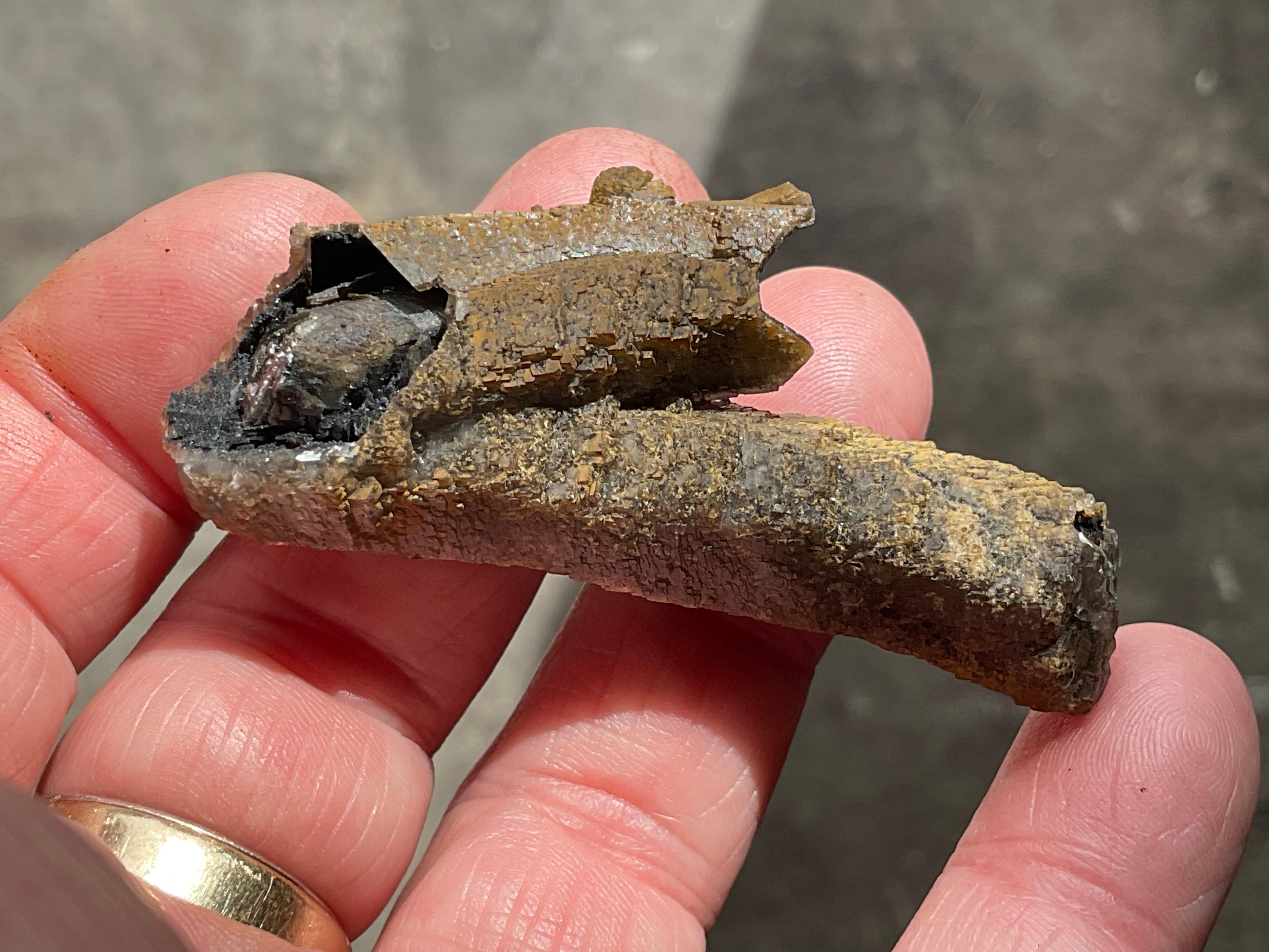 18g Stepped Brown Calcite Tube with Graphite Specimen 4B