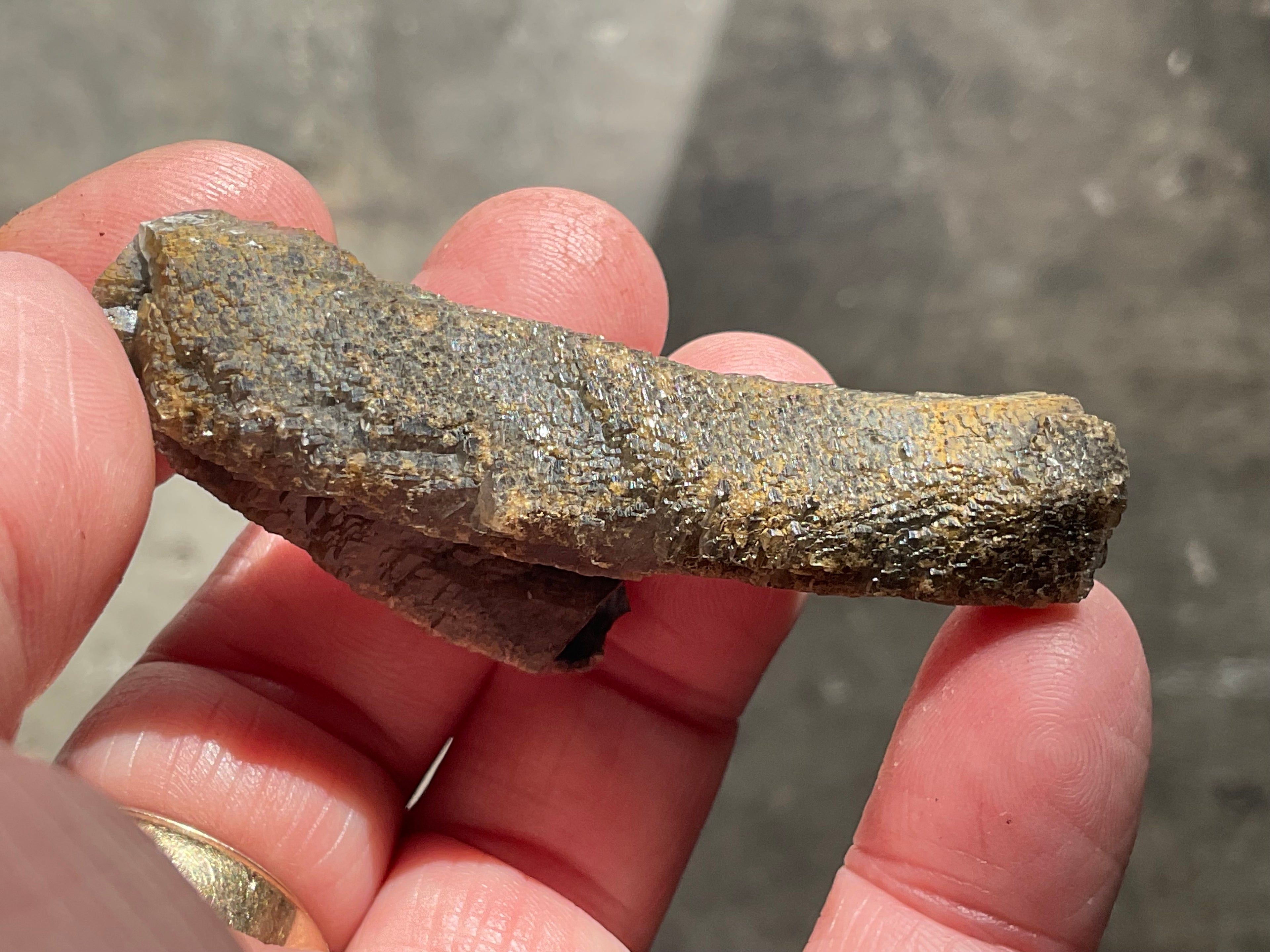 18g Stepped Brown Calcite Tube with Graphite Specimen 4B