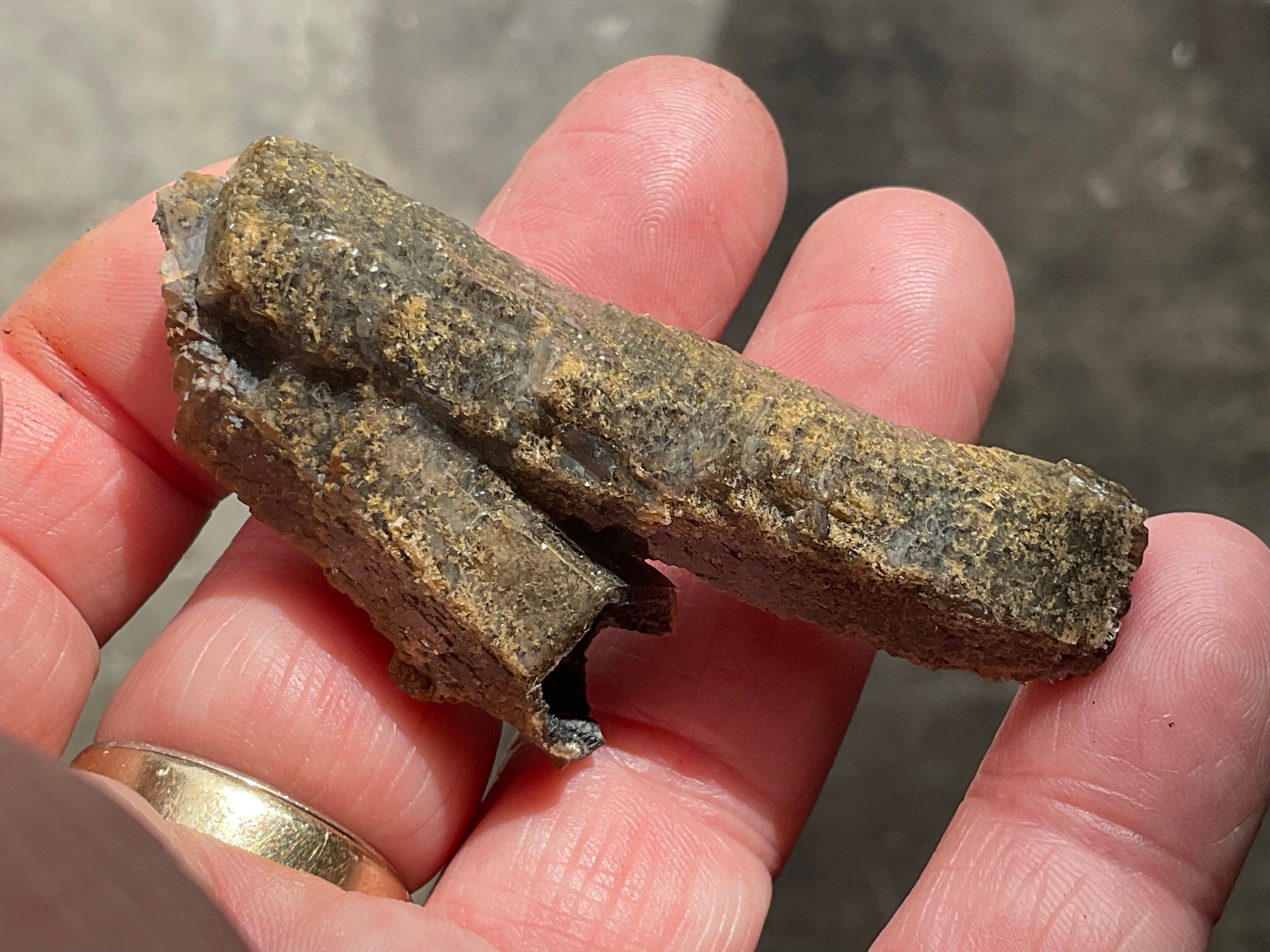 18g Stepped Brown Calcite Tube with Graphite Specimen 4B