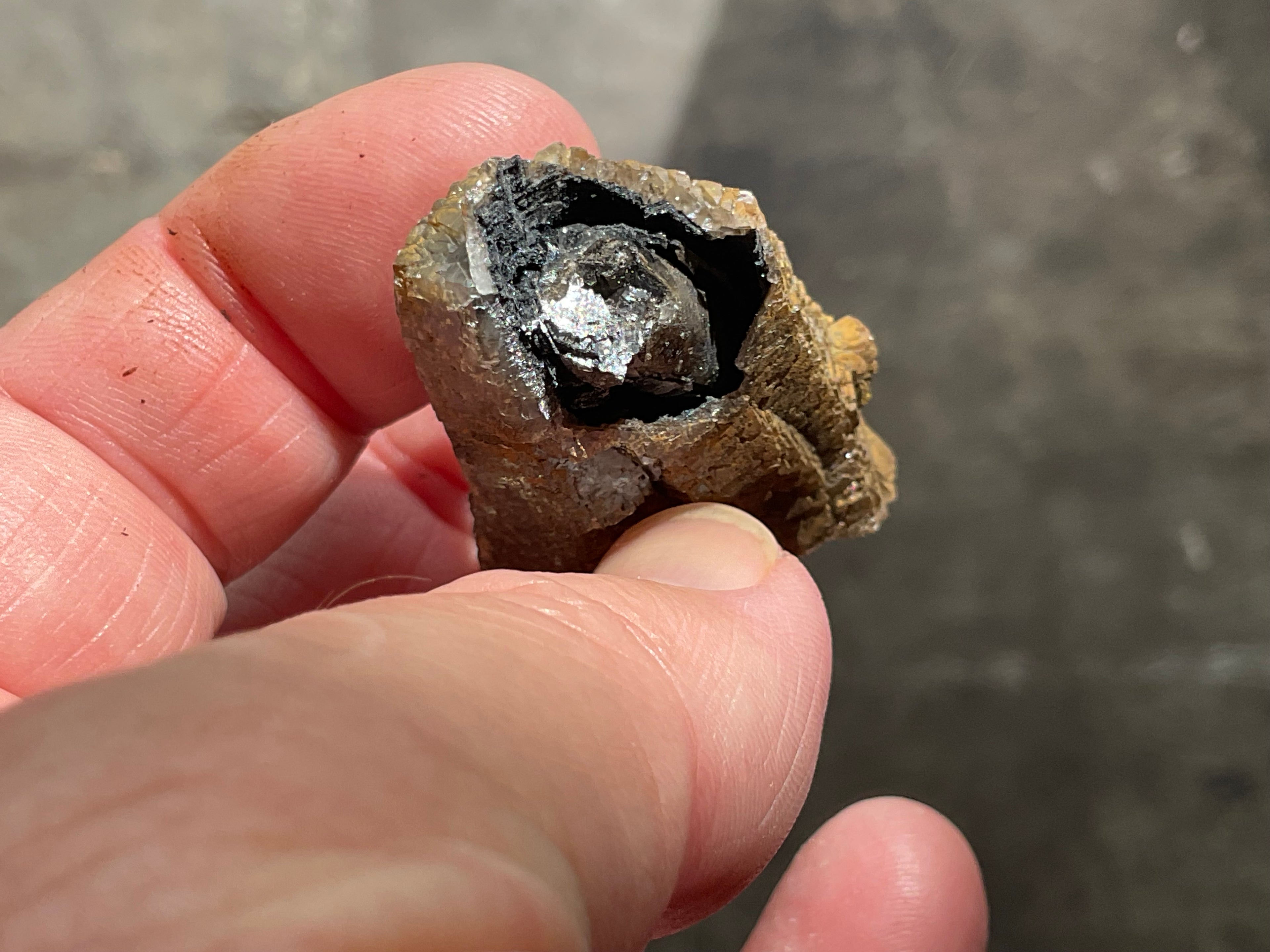 18g Stepped Brown Calcite Tube with Graphite Specimen 4B