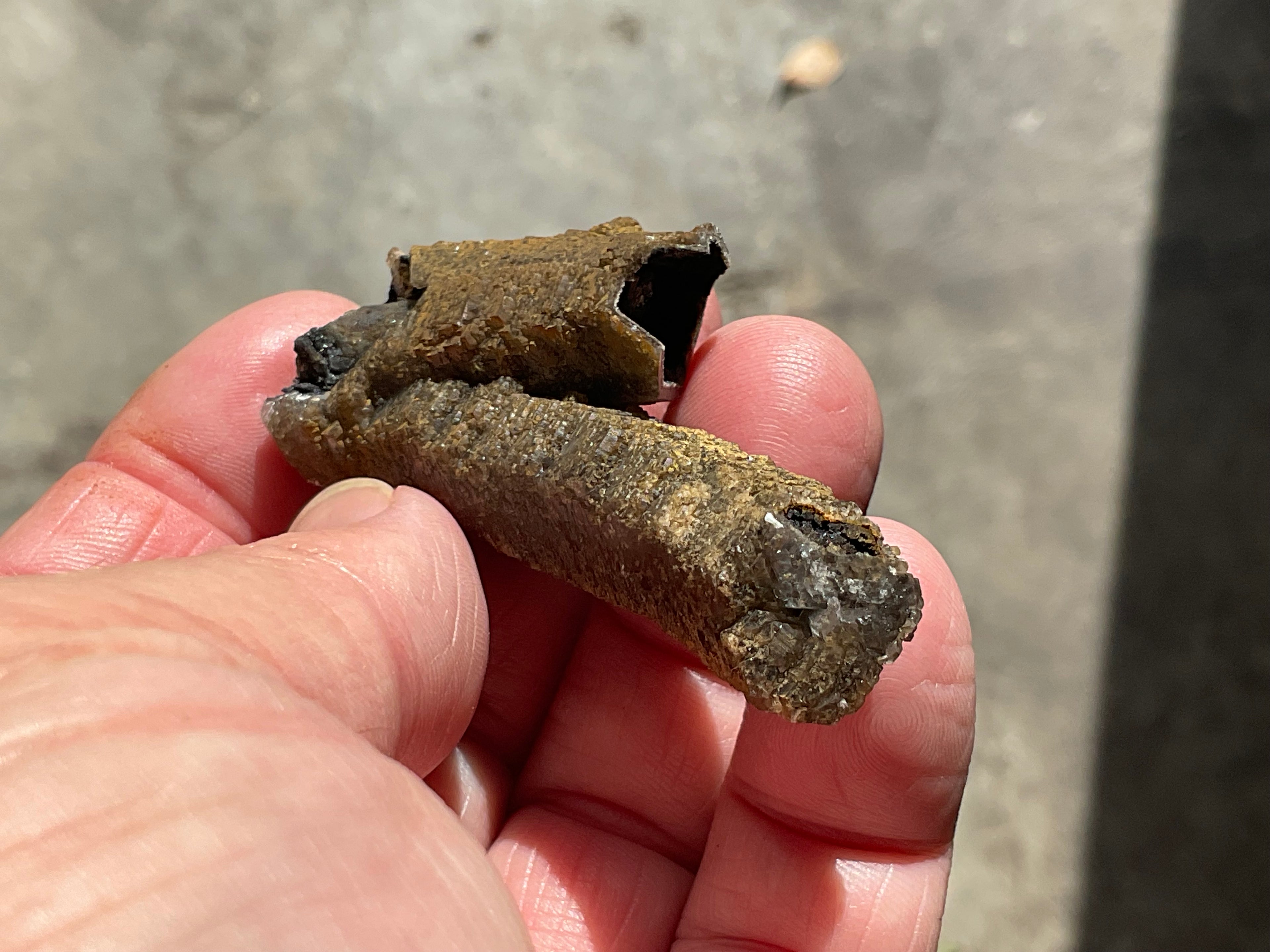 18g Stepped Brown Calcite Tube with Graphite Specimen 4B