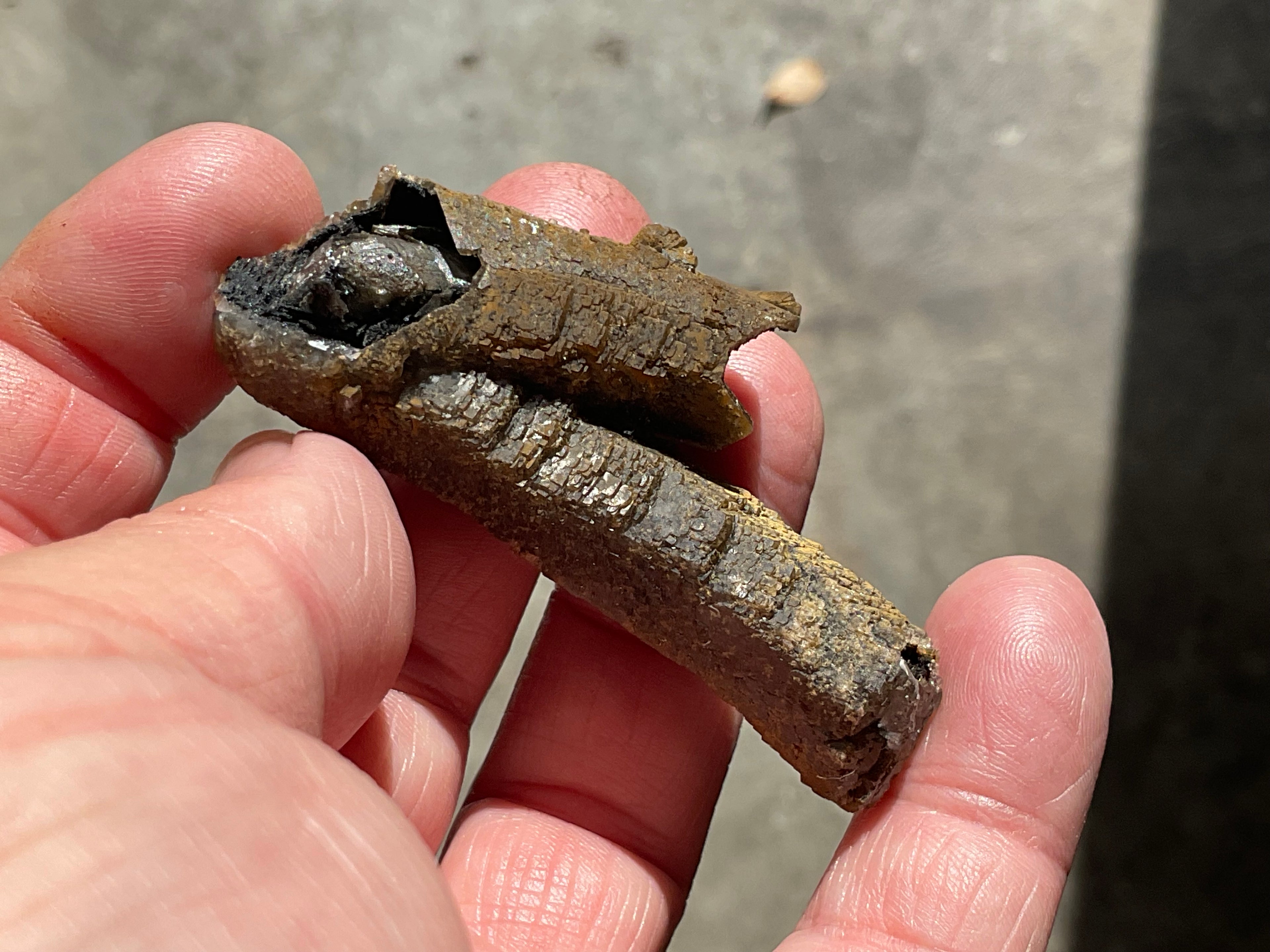18g Stepped Brown Calcite Tube with Graphite Specimen 4B