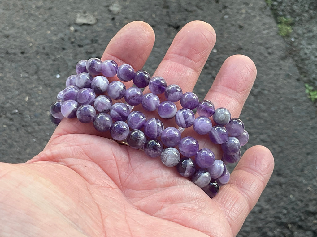 7mm Chevron Amethyst (Dream Amethyst) Bead Bracelet