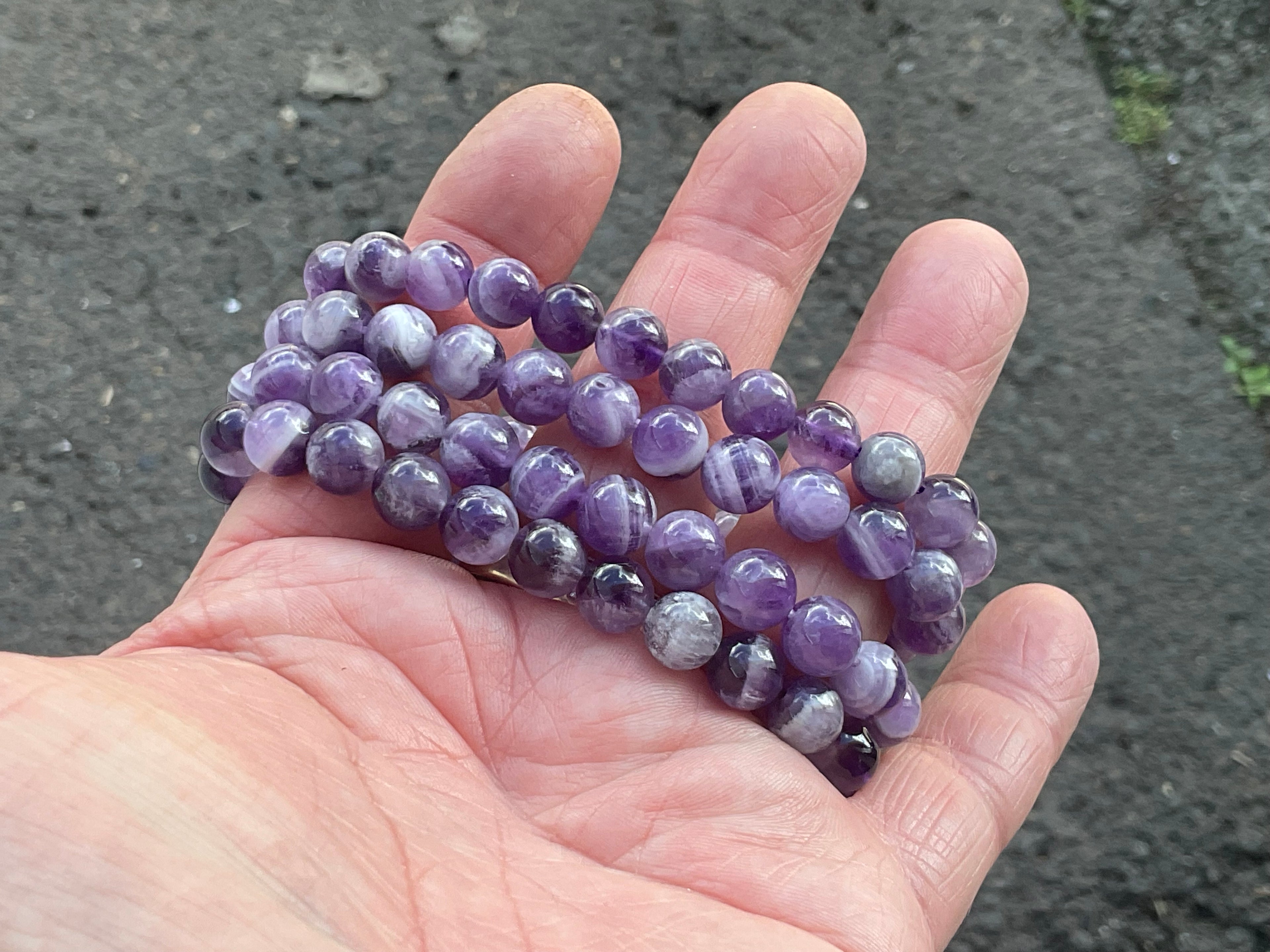 7mm Chevron Amethyst (Dream Amethyst) Bead Bracelet
