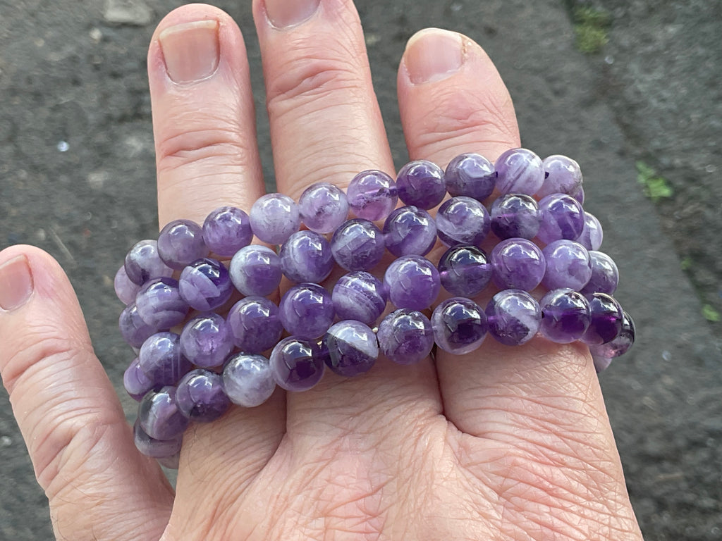7mm Chevron Amethyst (Dream Amethyst) Bead Bracelet