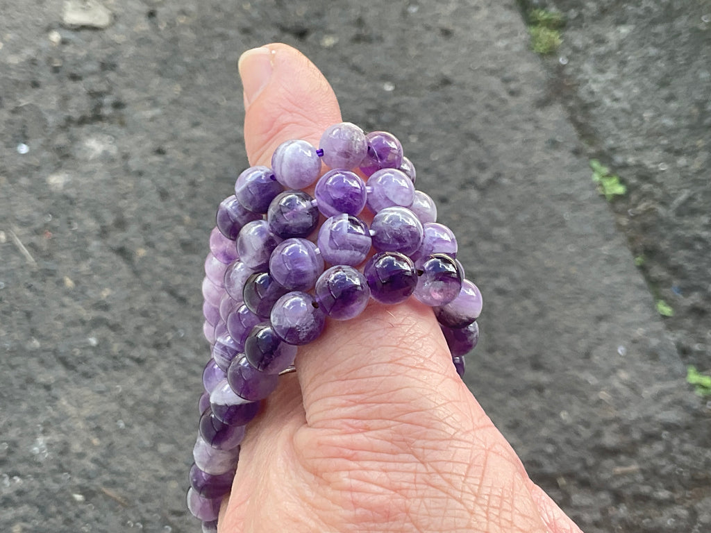 7mm Chevron Amethyst (Dream Amethyst) Bead Bracelet