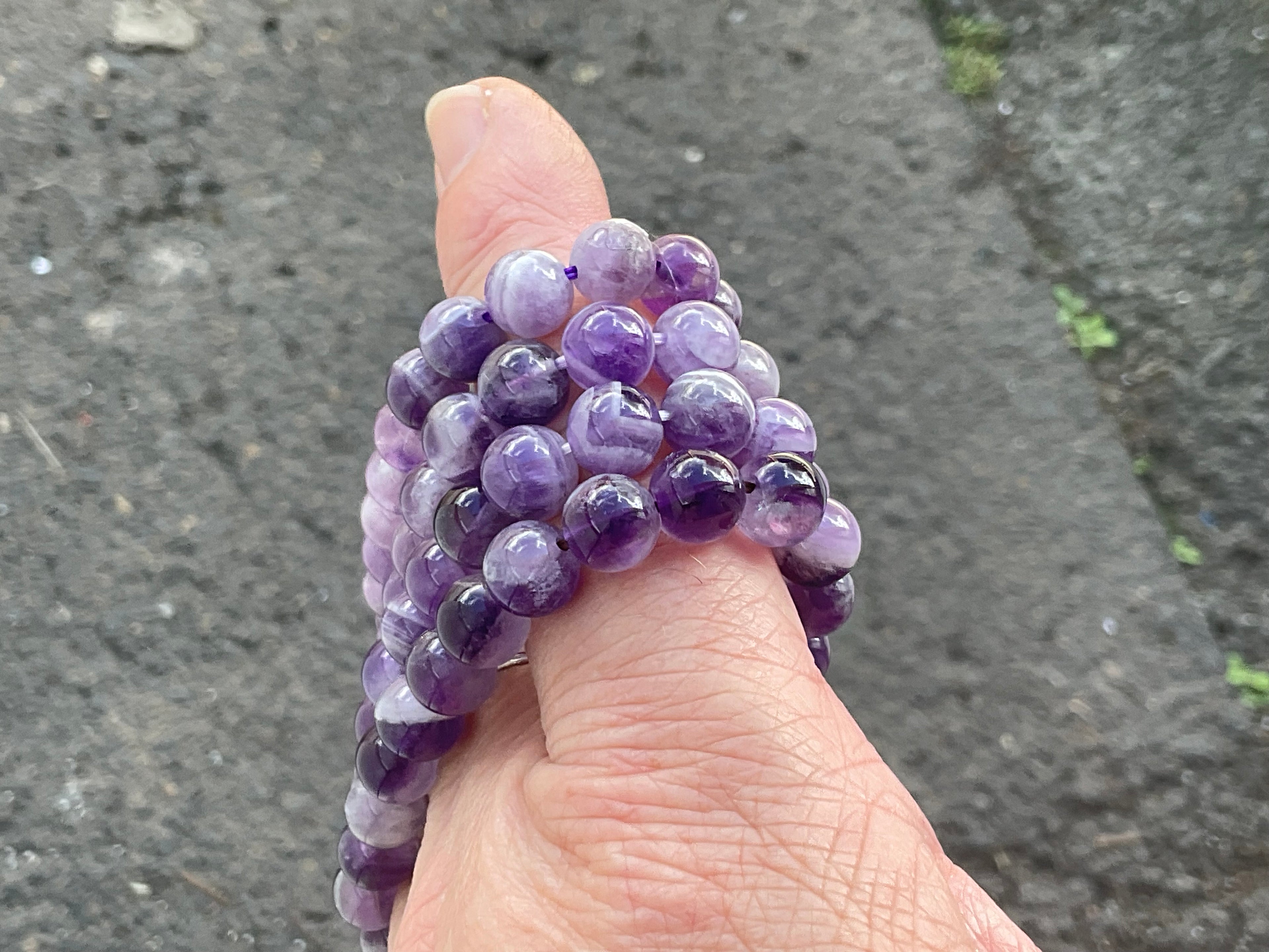 7mm Chevron Amethyst (Dream Amethyst) Bead Bracelet