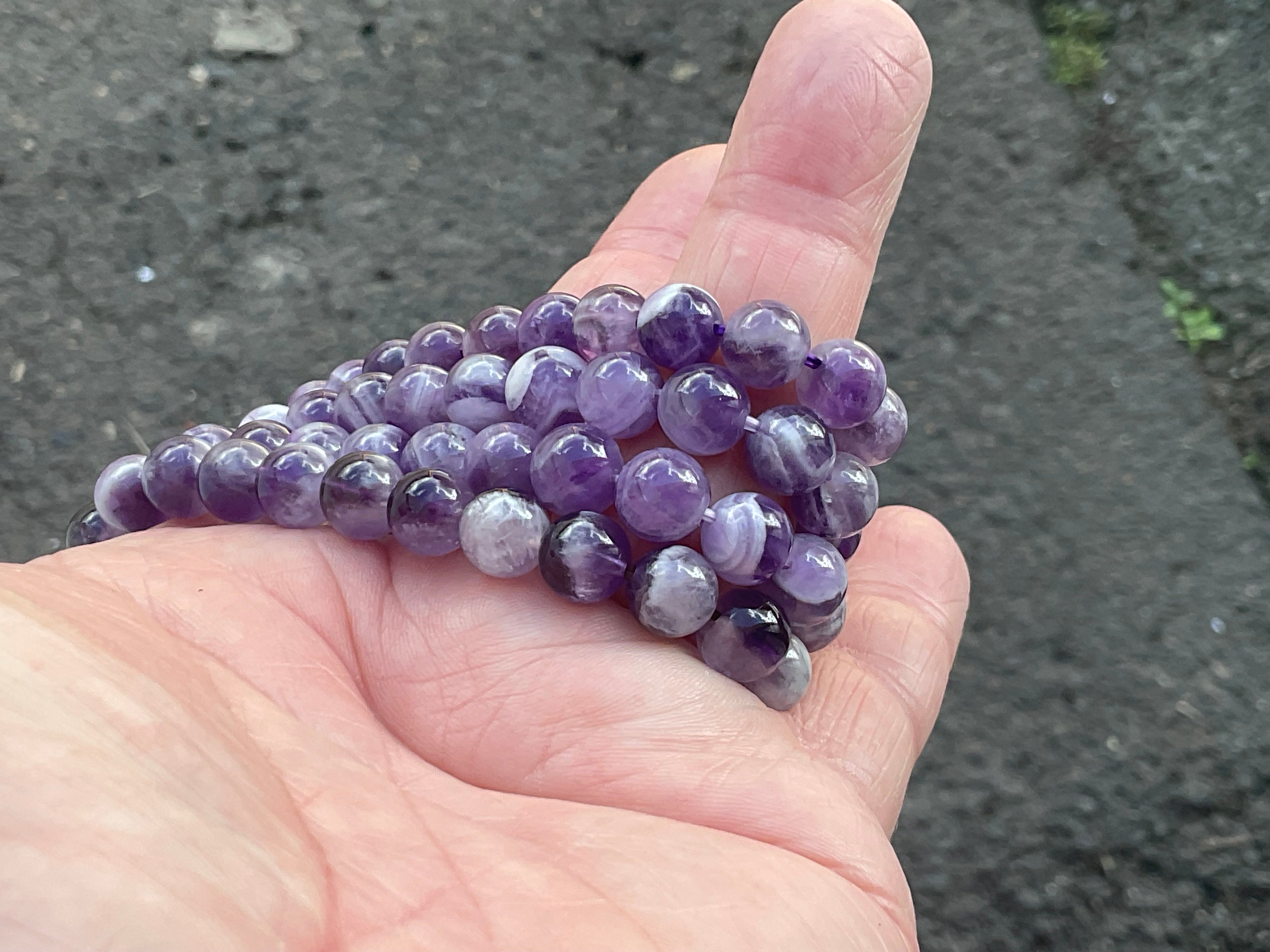 7mm Chevron Amethyst (Dream Amethyst) Bead Bracelet