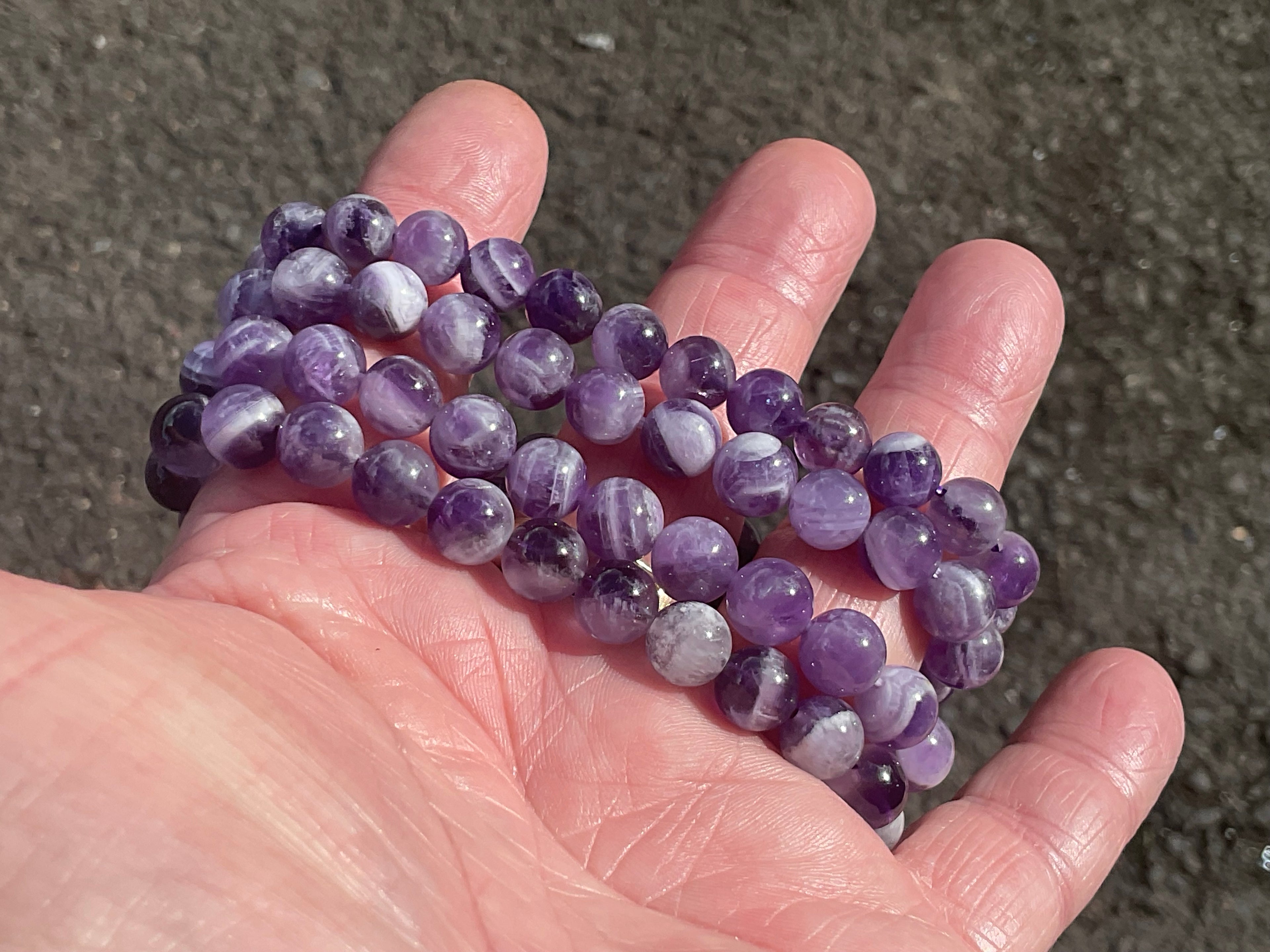 7mm Chevron Amethyst (Dream Amethyst) Bead Bracelet