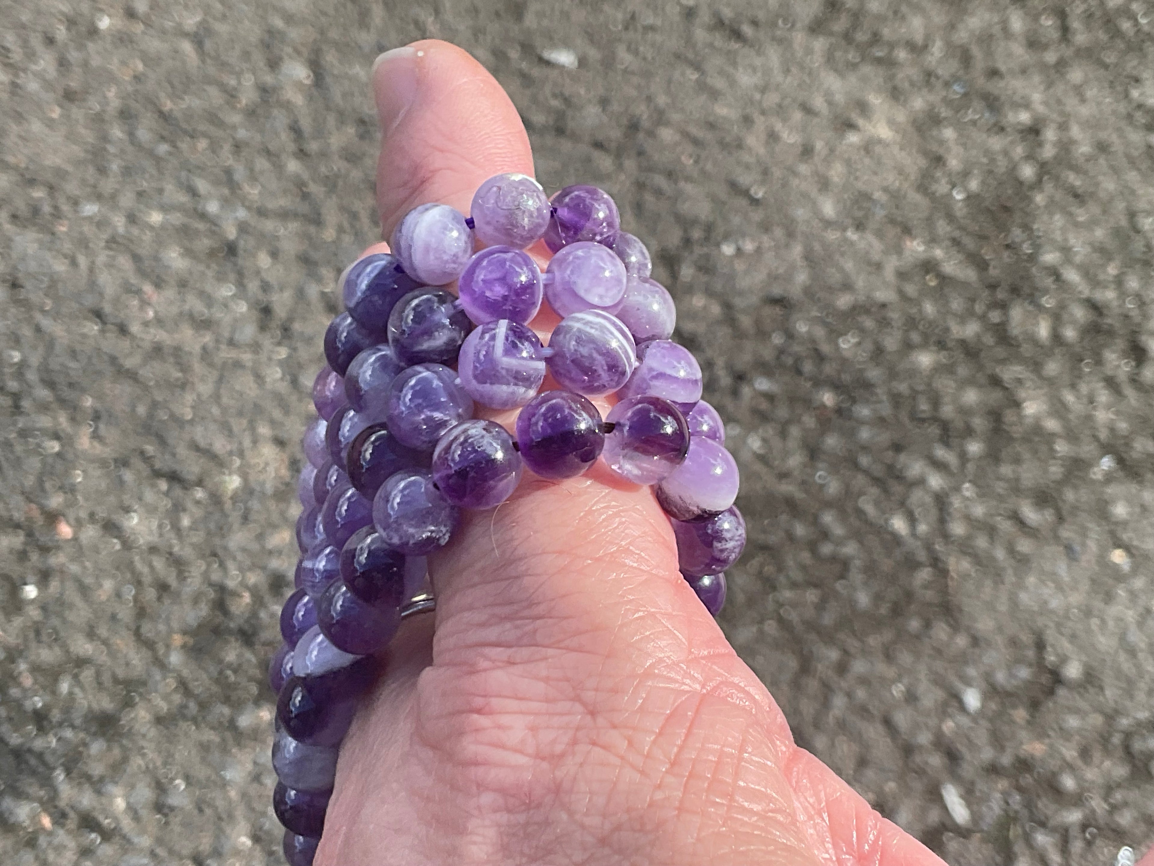 7mm Chevron Amethyst (Dream Amethyst) Bead Bracelet