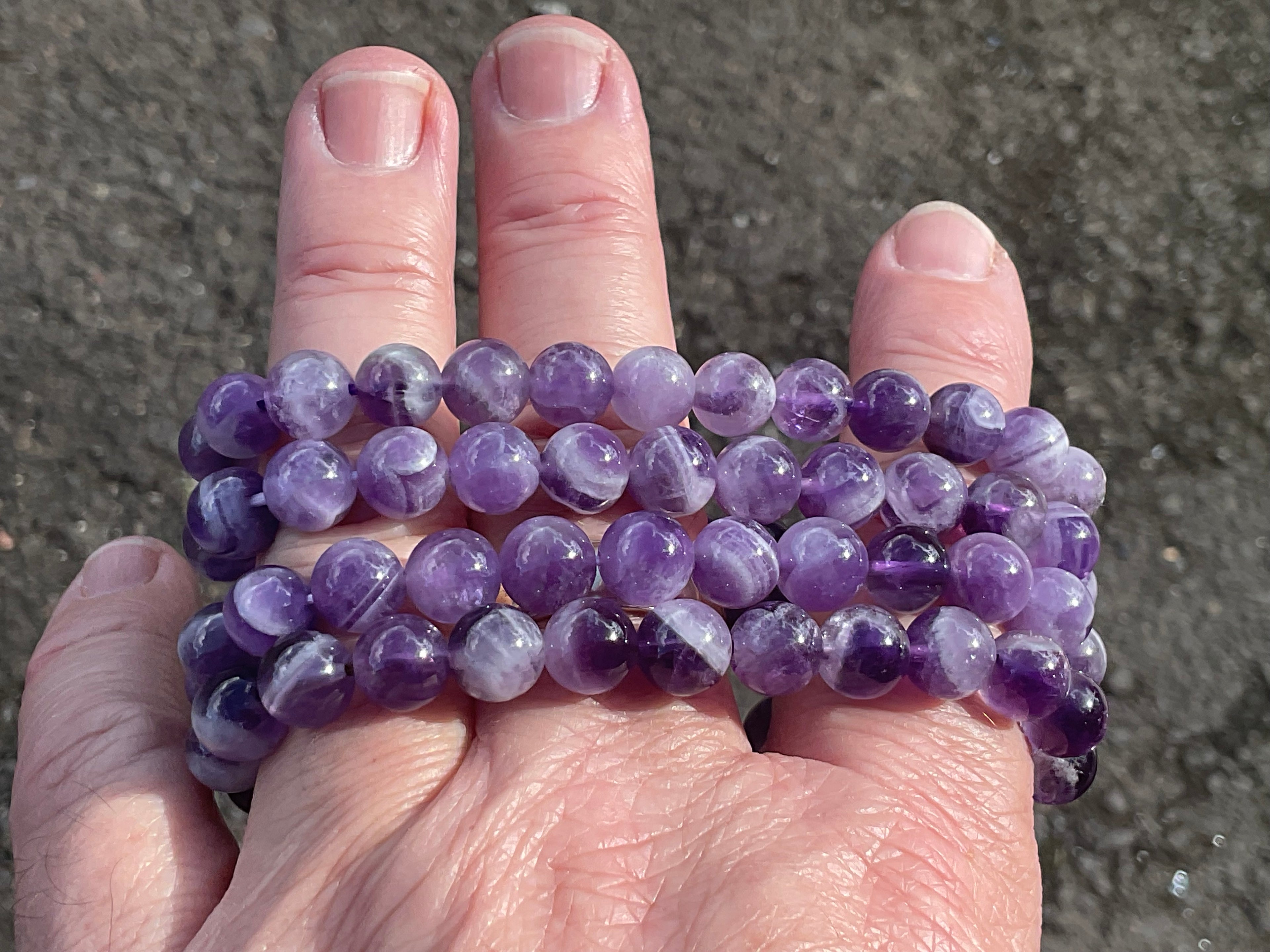 7mm Chevron Amethyst (Dream Amethyst) Bead Bracelet